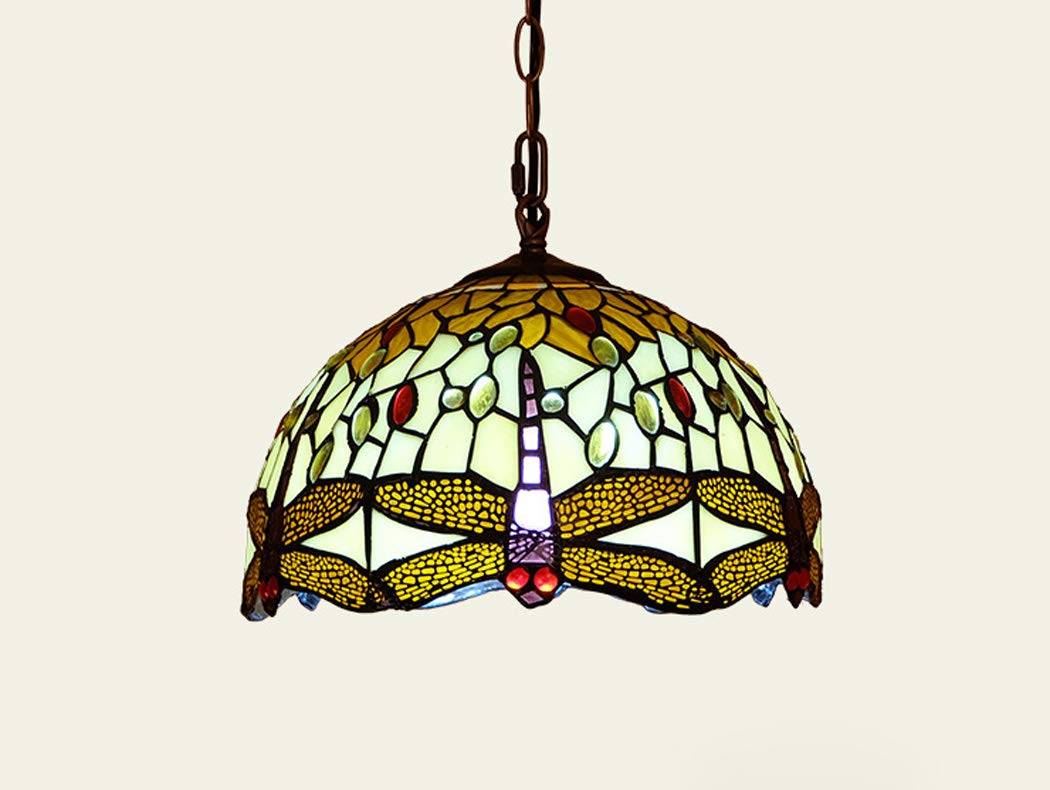 HJRegaFimu 12-in Chandelier Creative Dragonfly/stained Glass Pendent Lamp Decorative Light For Restaurants Bedroom E27 110v-240v A Comfortable Anniversary