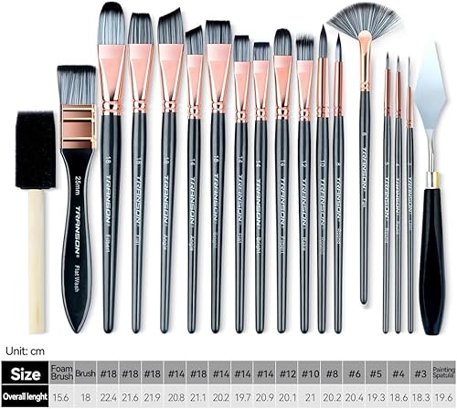 Miniatura 3 de Transon Kit de 16 pinceles de pintura artística con cepillo de espuma, espátula de esponja y estuche de arte para óleo, acrílico, acuarela, gouache,