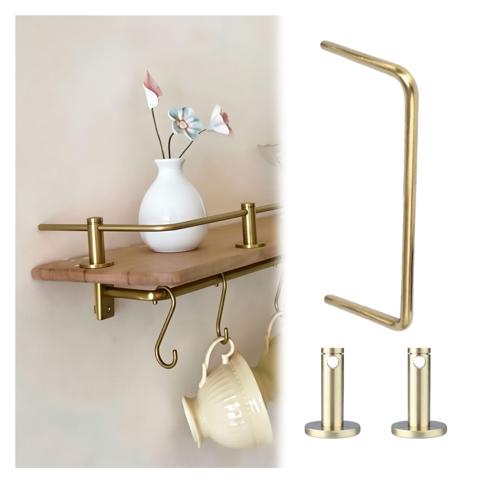 24" 36" 48" 60" Length Metal Anti-Fall Guardrail for Floating Bathroom Shelf, Solid Brass Display Guard Railing with Spindles, Tipping Rail Bar(StyleA,47in/119cm)