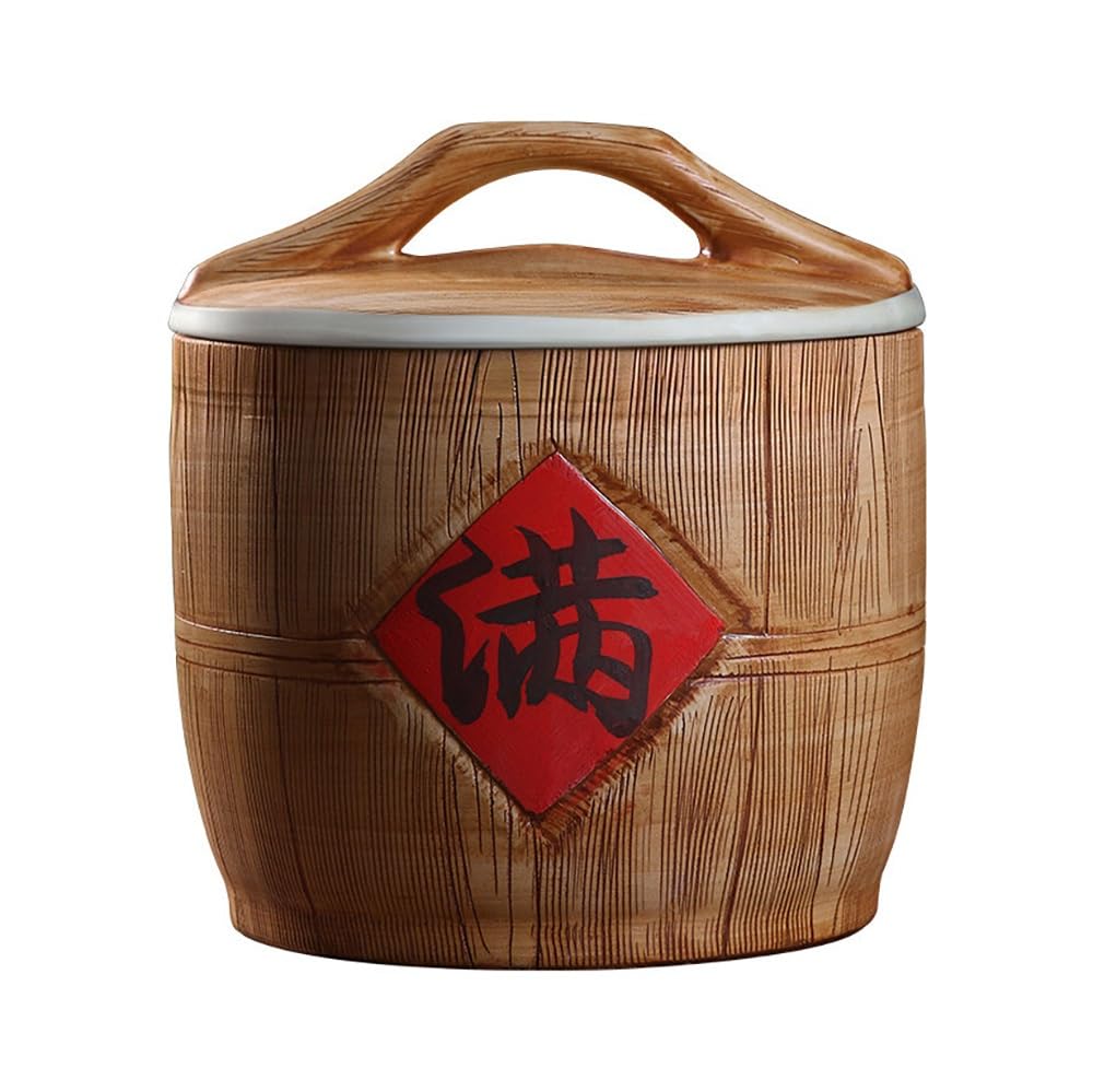 Sxyhck Style A Ceramic Rice Bucket With Lid, 11Lbs 22Lbs 33Lbs Sealed Ceramic Rice Jar, Grain Storage Box, Classic Food Storage Porcelain For Flour Sugar Cereal Coffee(,33Lbs/15Kg)