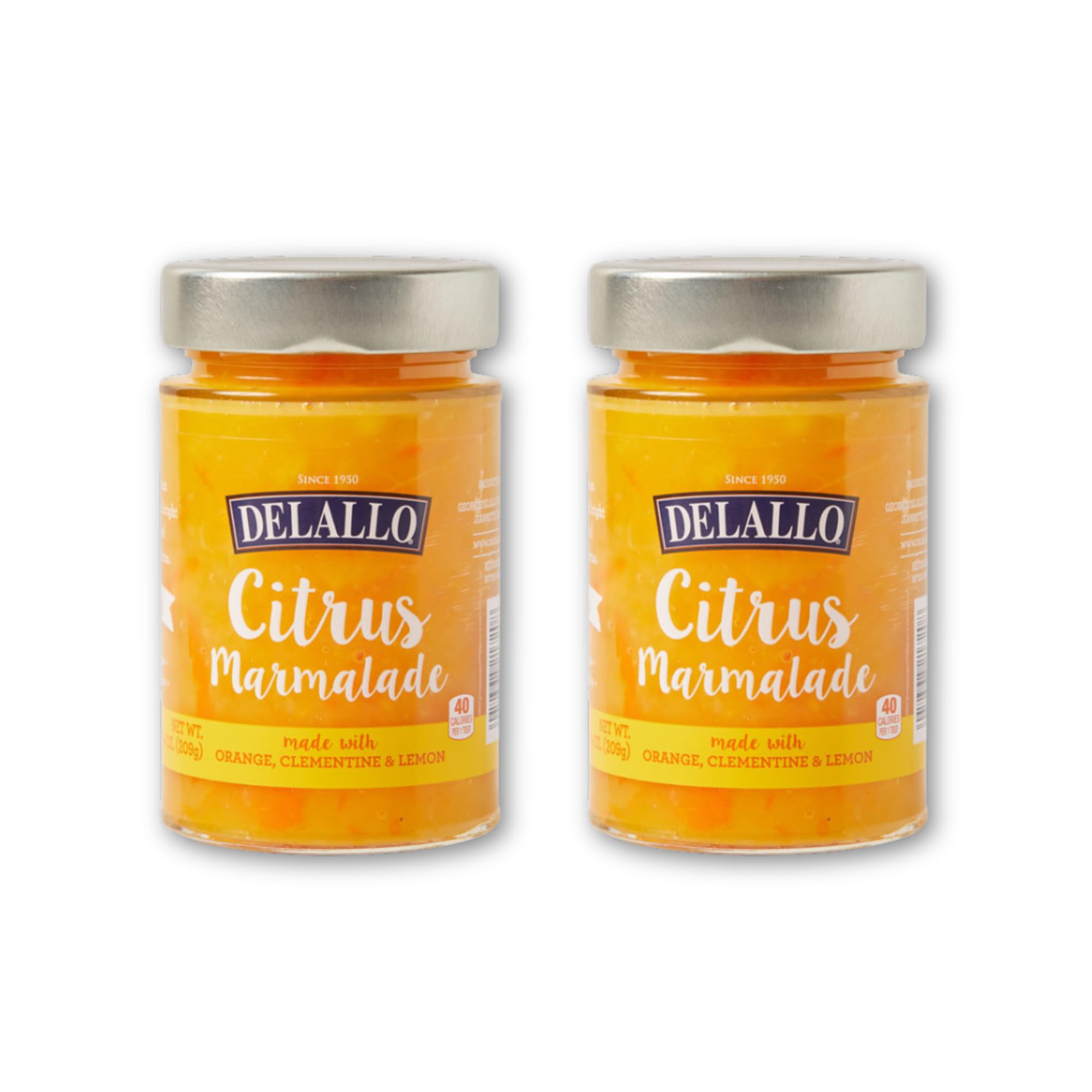 DeLallo Citrus Marmalade Fruit Spread, Gourmet Jam Made with Oranges, Clementines, and Lemons, Made in Italy, Vegan, Non-GMO, Gluten Free, 7.4 oz Jar (2 Pack)