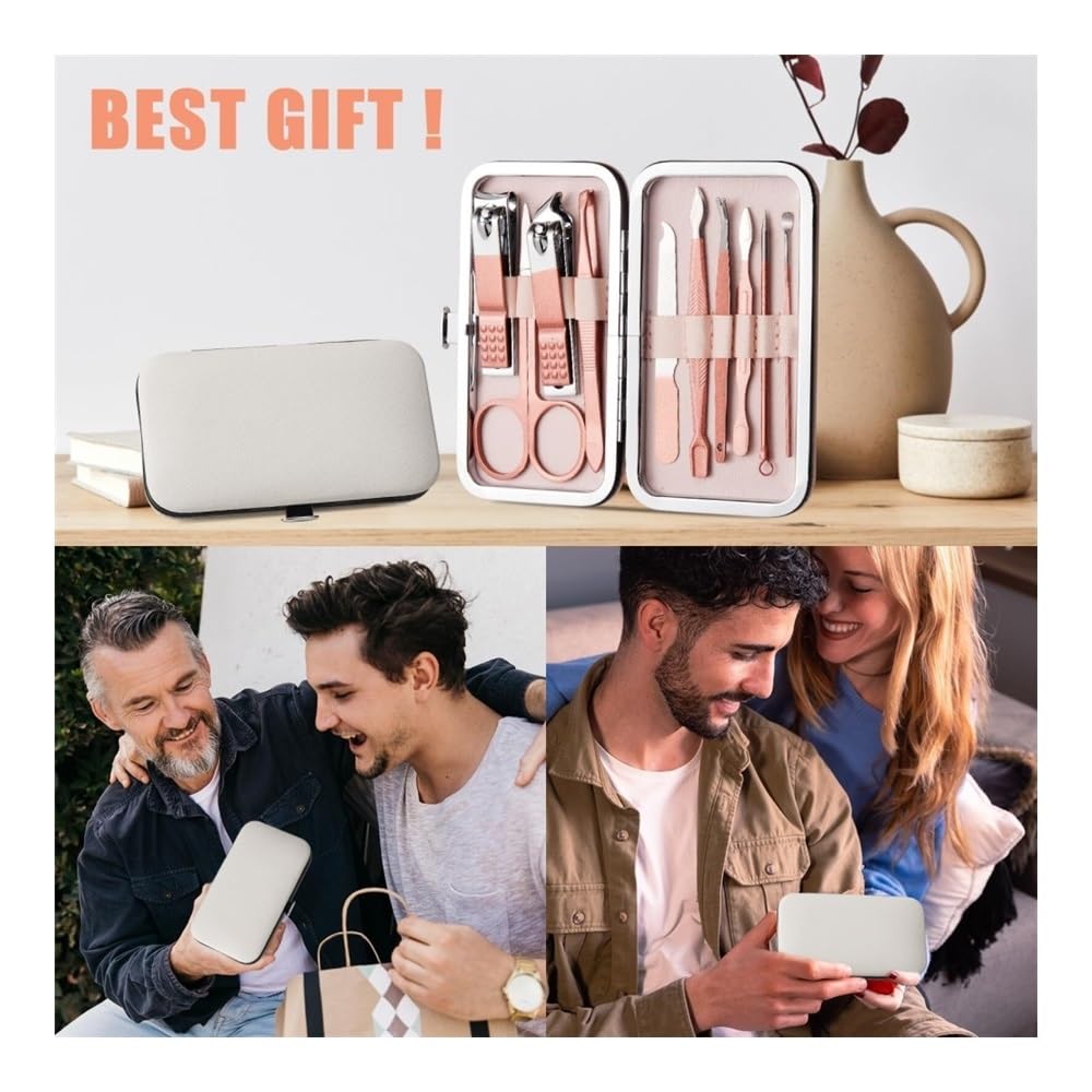 Kit Manicure 10 in 1 in Acciaio Inossidabile con Custodia in Pelle, Ideale per la Cura delle Unghie dei Piedi, Perfetto Anche in Viaggio, con tagliaunghie per Le Dita dei Piedi e per Le Mani.
