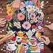 Flower 1000 Piece Puzzle for Adults, PICKFORU Colorful Tea Cups Wildflower Garden Jigsaw Puzzles, Hard Difficult Cupcake Afternoon Tea Theme as Art Decor