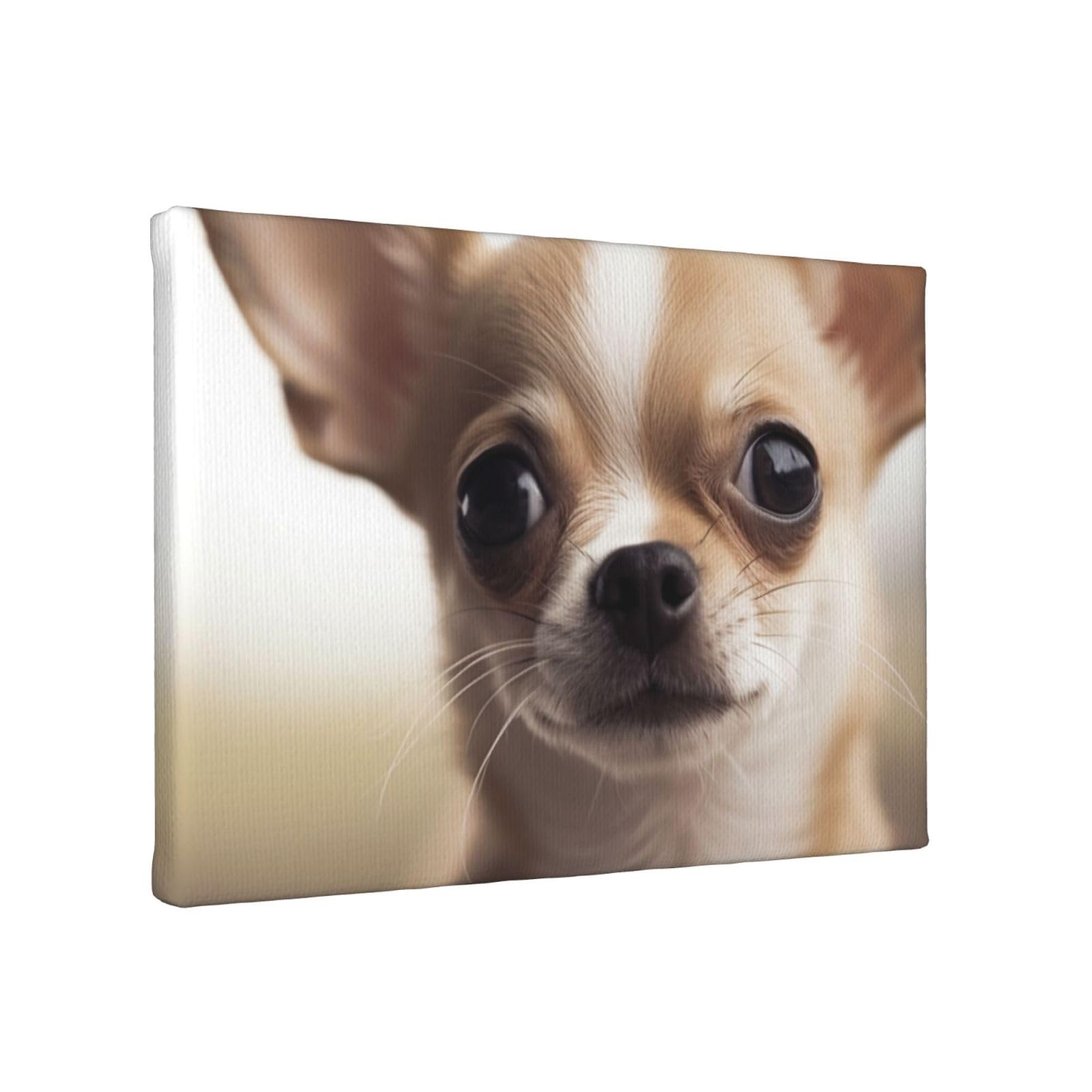 YKLJG Funny Chihuahua Printed Wall Art Canvas Painting 30x20 CM Wooden Framed Picture Painting Artwork Prints for Bedroom Kitchen Home Office Decor