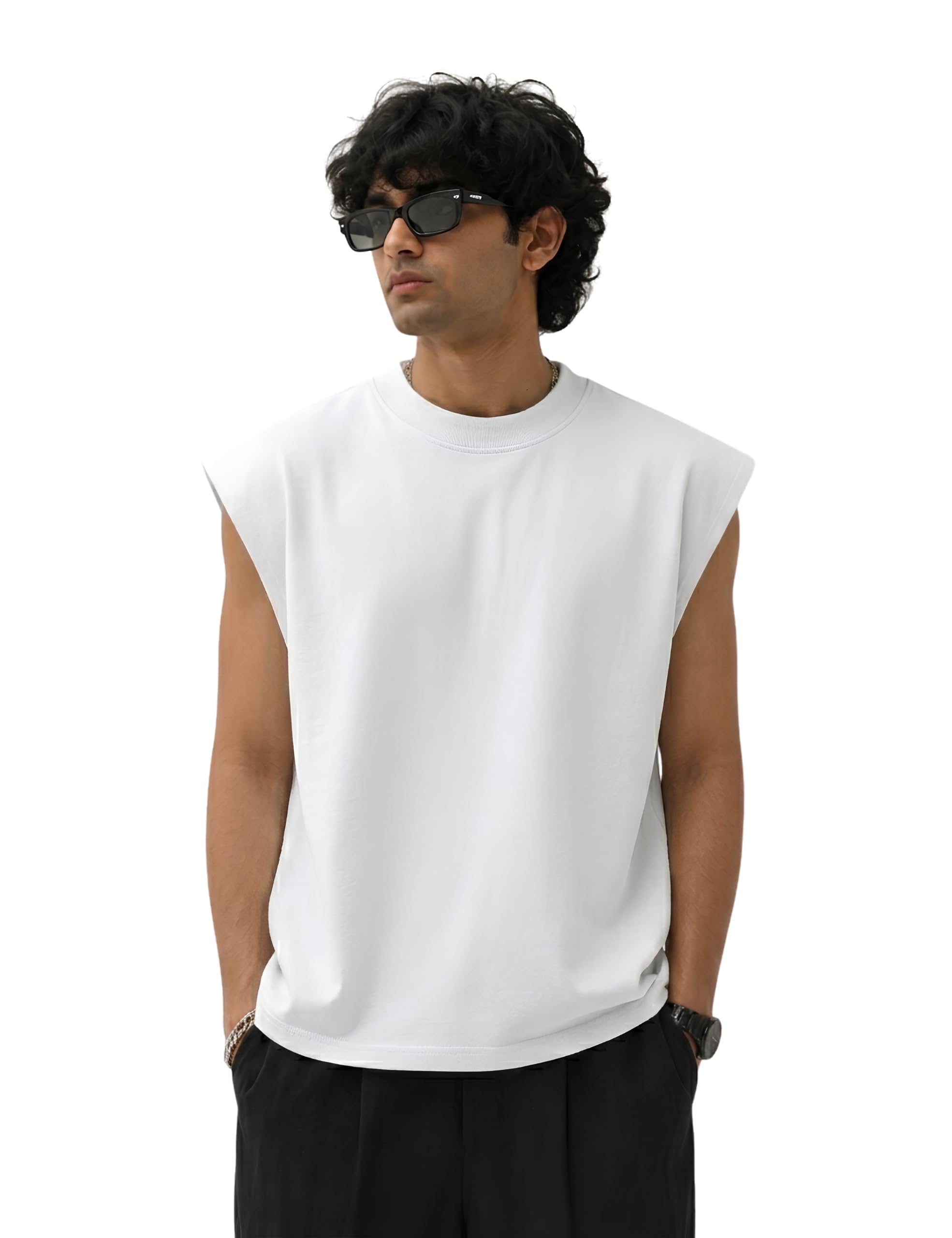 Men's 240 GSM Cotton Sleeveless Vest (Baniyan), Oversized Boxy Fit Breathable Tank Top, Gym & Casual Wear T-Shirt for Men-image-10