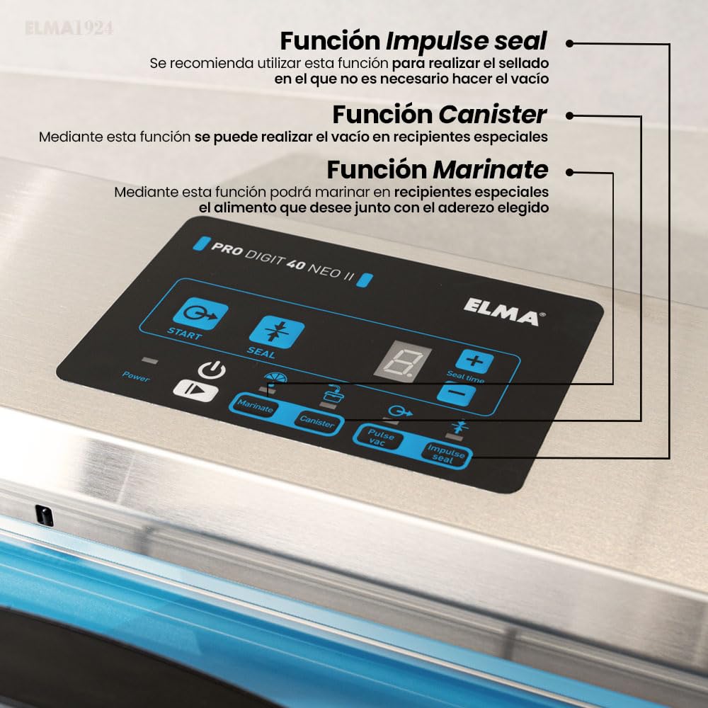 ELMA Envasadora al Vacío Profesional Digit 40 NEO II | 550W, Barra de Sellado 40 cm, Uso Intensivo, Conservación de Alimentos, Compatible con Recipientes Externos de Vacío