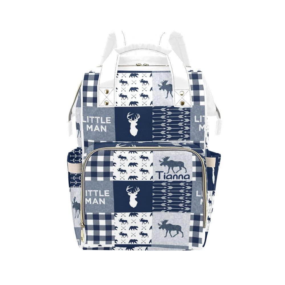 XOZOTY Antler Little Man Navy Diaper Bags with Name Waterproof Mummy Backpack Nappy Nursing Baby Bags Gifts Tote Bag for Women