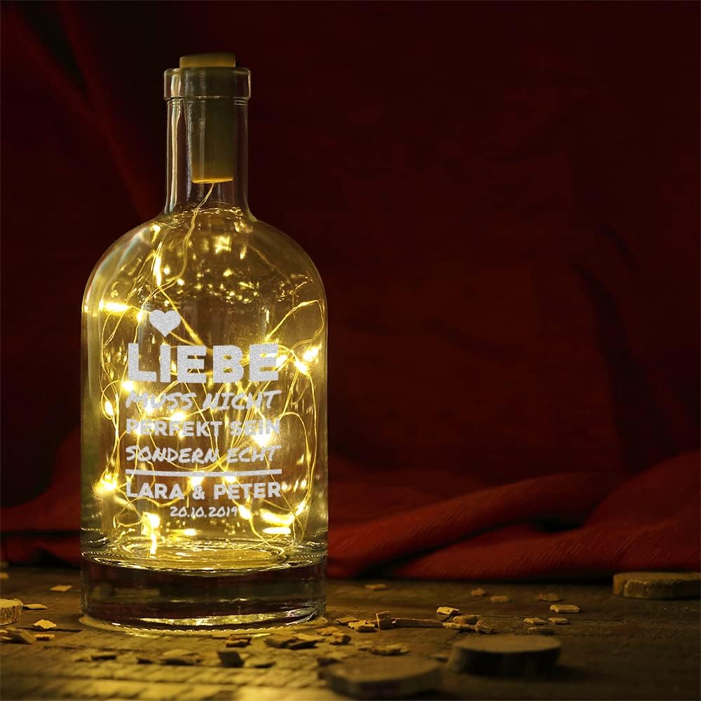Deko Flasche mit Licht und Spruch