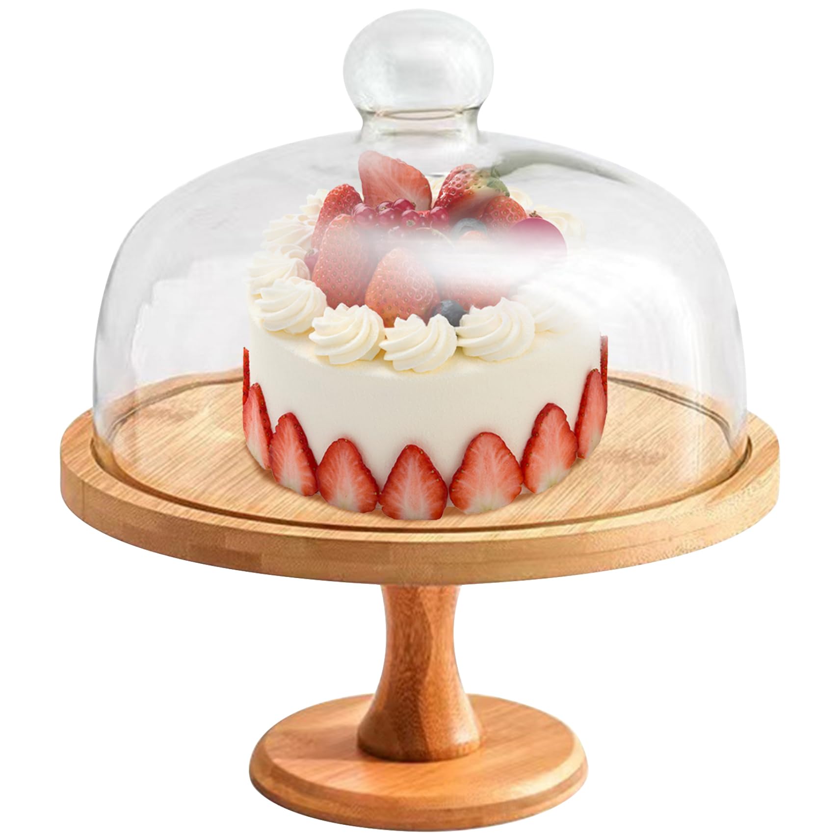 Soporte para tartas con tapa, cubierta de madera desmontable para tartas, platos multifuncionales para cupcakes, para fiestas, postres, quesos, frutas y almacenamiento
