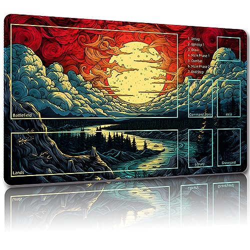 Malqiqi Playmat for MTG with Free Storage Bags Game Mat 24 x 14 inches TCG and Board Game Mats for Cards (with Zones Magic Mat 9)