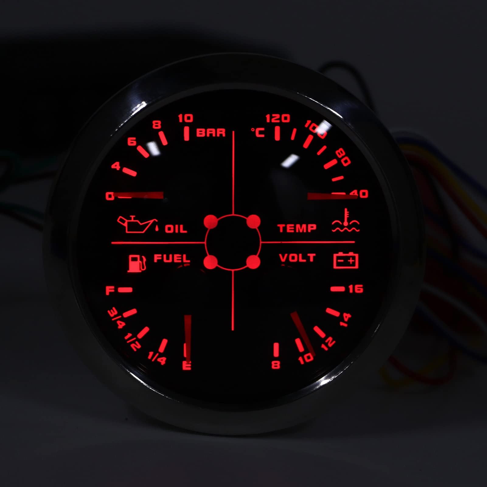 Indicador de Nivel de Combustible, 4 en 1, Calibre de 85 Mm, Multifunción, Nivel de Combustible, Presión de Aceite, Temperatura del Agua, Voltímetro, de 8 a 16 V para Coche, Caravana, Barco,