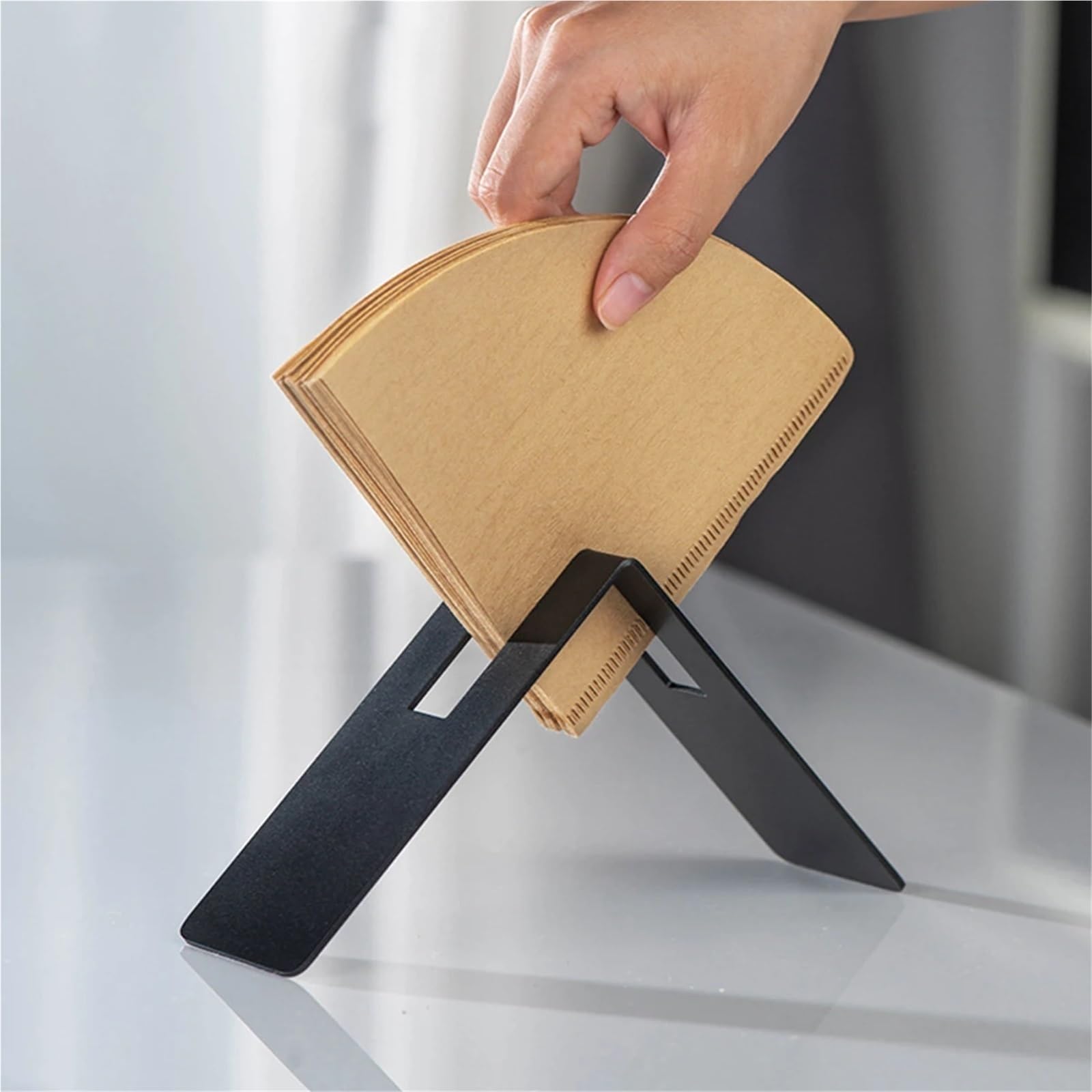 2-teiliges Kaffeefilterpapier-Rack, Kaffeebar-Lagerregal, handgebrühtes Kaffeefilterpapier aus Edelstahl, Halterung mit großer Kapazität Für Kaffeebar(Black 1)