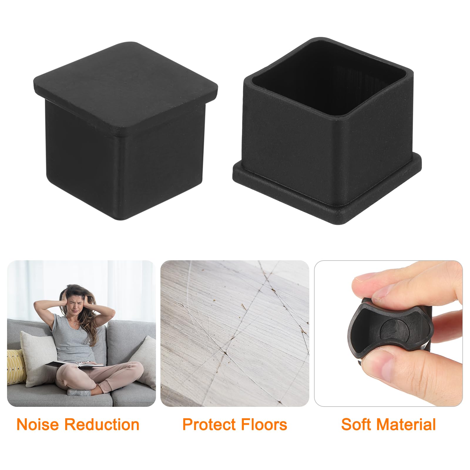 QUARKZMAN 26pz Tappi Quadrati per Gambe Sedie PVC, 32mm x 32mm OD Coperture per Piedi di Mobili Neri Pads per Piedi Tavolo Protezioni per Pavimenti Tavolo Giardino Armadio Letto Mobili