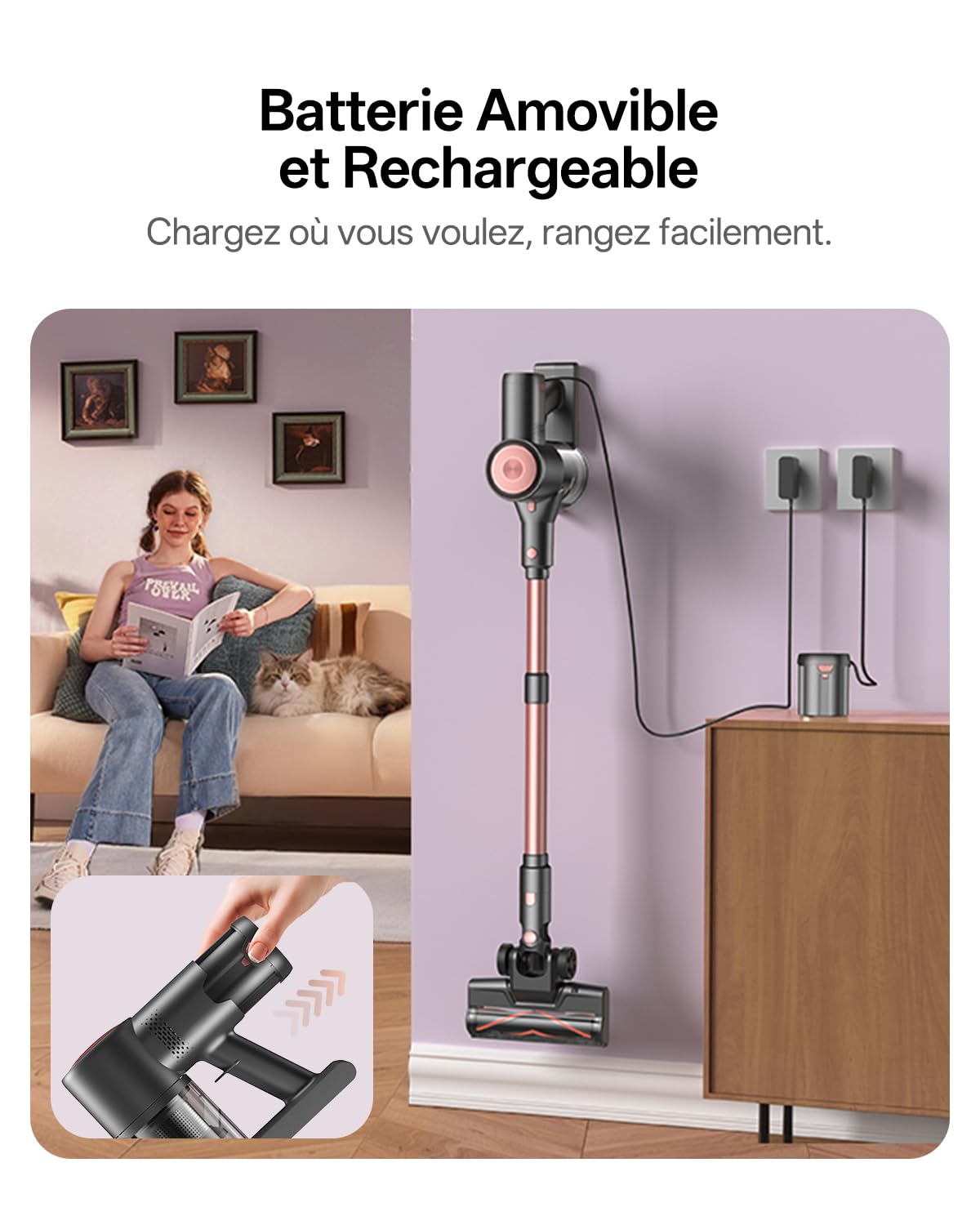 Vexilar V10 Pro Aspirateur Balai sans Fil,50KPa 450W/45Kpa/50 Mins Aspirateur sans Fil Puissant,Brosse Anti-Emmêlement,télescopique Léger Aspirateur Balai pour Tapis,Poils Animaux,Sol Dur et Voiture
