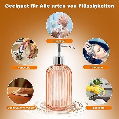 Miniatura 4 de Paquete de 2 dispensadores de jabón de vidrio con bomba, dispensador de jabón líquido de 13.5 fl oz para lavar líquido, champú y loción, dispensador