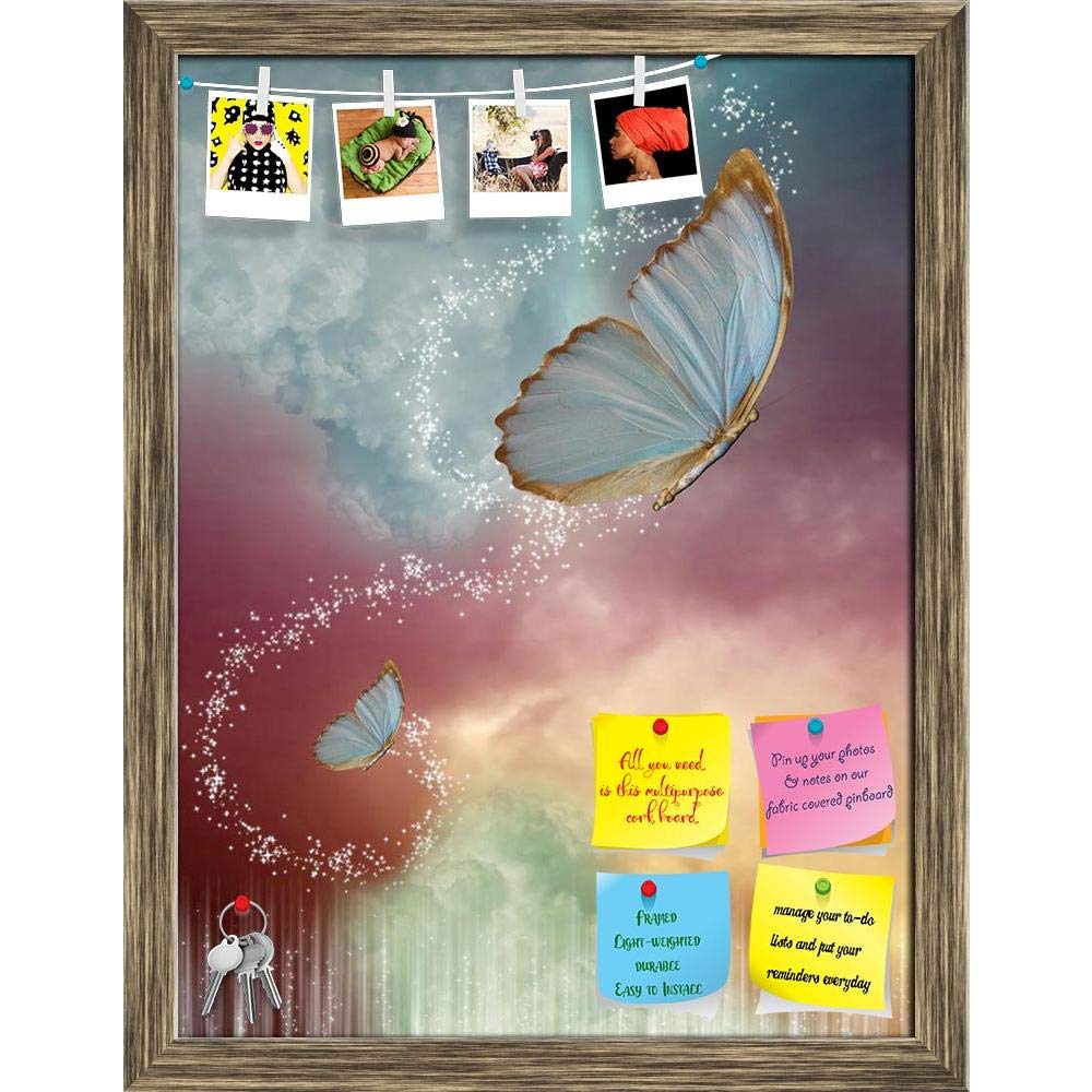 ArtzFolio Big Butterflies in The Sky | Bulletin Board Notice Pin Board | Vision Soft Board Combo with Thumb Push Pins & Sticky Notes | Antique Golden Frame | 16 x 21 inch (41 x 53 cms)-image-13