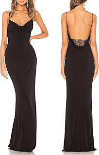 Aigeman Women Spaghetti Straps Mermaid Evening Gown Wedding Guest Dress Drape Neck Lace Backless Formal Maxi Dress 21
