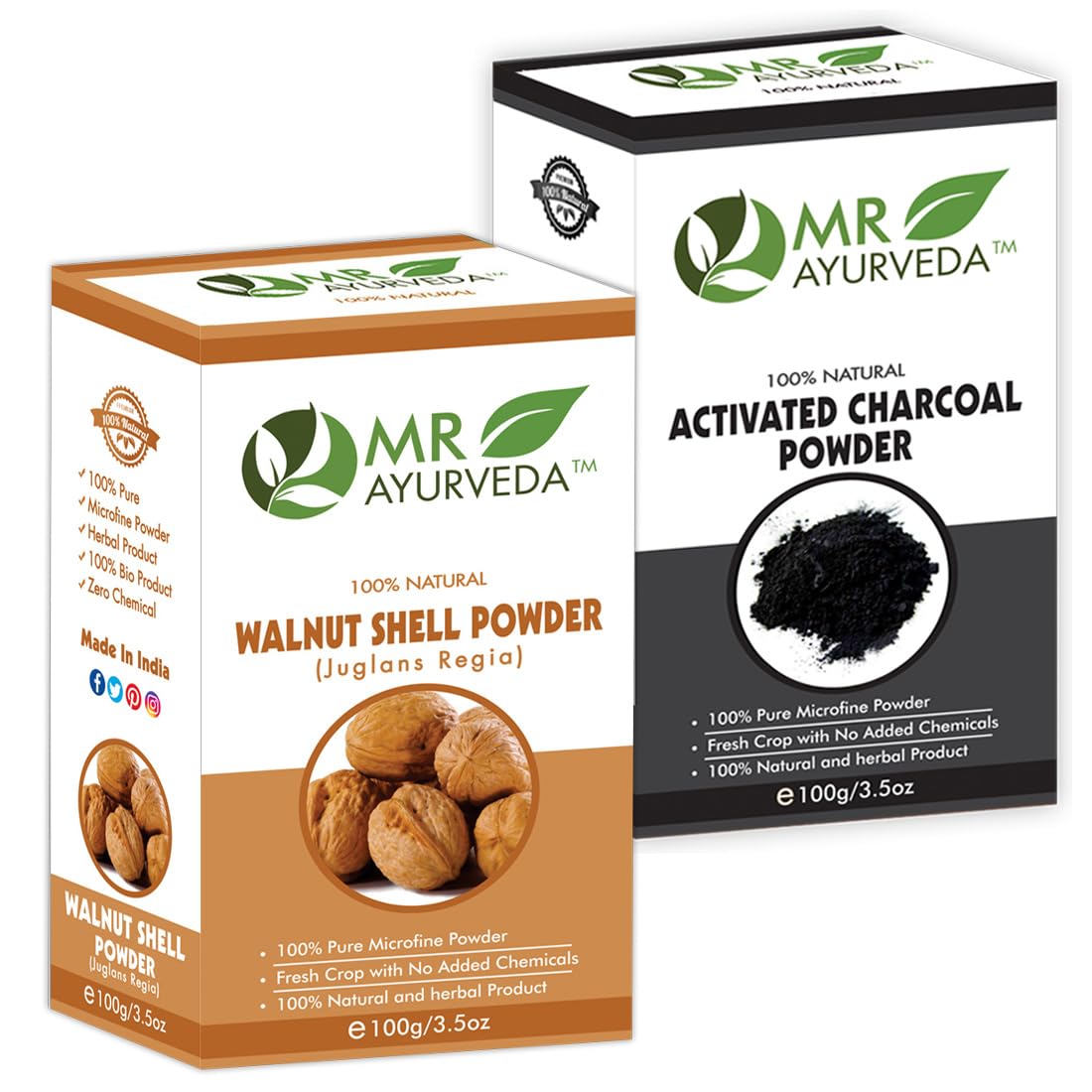 MR Ayurveda Walnut Shell Powder and Activated Charcoal Powder - Set of 2 (200 Grams)-image-15