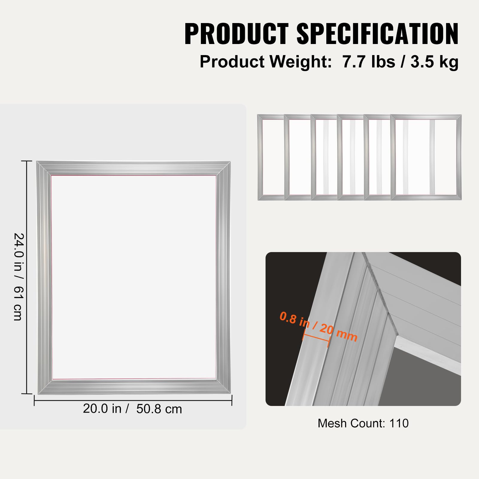VEVOR Siebdruckpresse Aluminiumlegierung 50,8 x 61 cm 110 Mesh Siebrahmen Zubehör