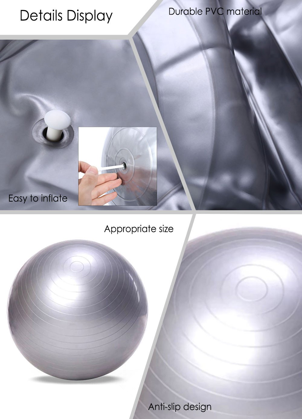 NIRVA WITH DEVICE OF WOMEN PICTURE Fitness Exercise Gym Ball Without Foot Pump/Yoga Ball for Home, Office, Gym (Grey)