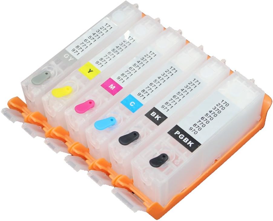 6pcs PGI-670 CLI-671 Empty refillable Ink cartridges Compatible for Canon MG7760 MG7765 MG7766 Printer with auto Reset Chips for Canon 670 PGI670