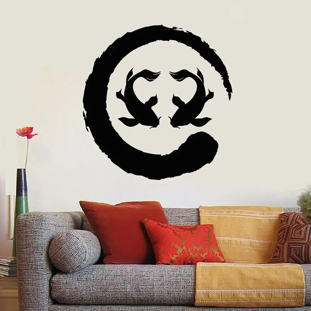 Ying Yang Picture Wall StickerVinyl Wall Decal Two Koi Fish Asian Style Circle Enso Zen Stickers 42x42cm