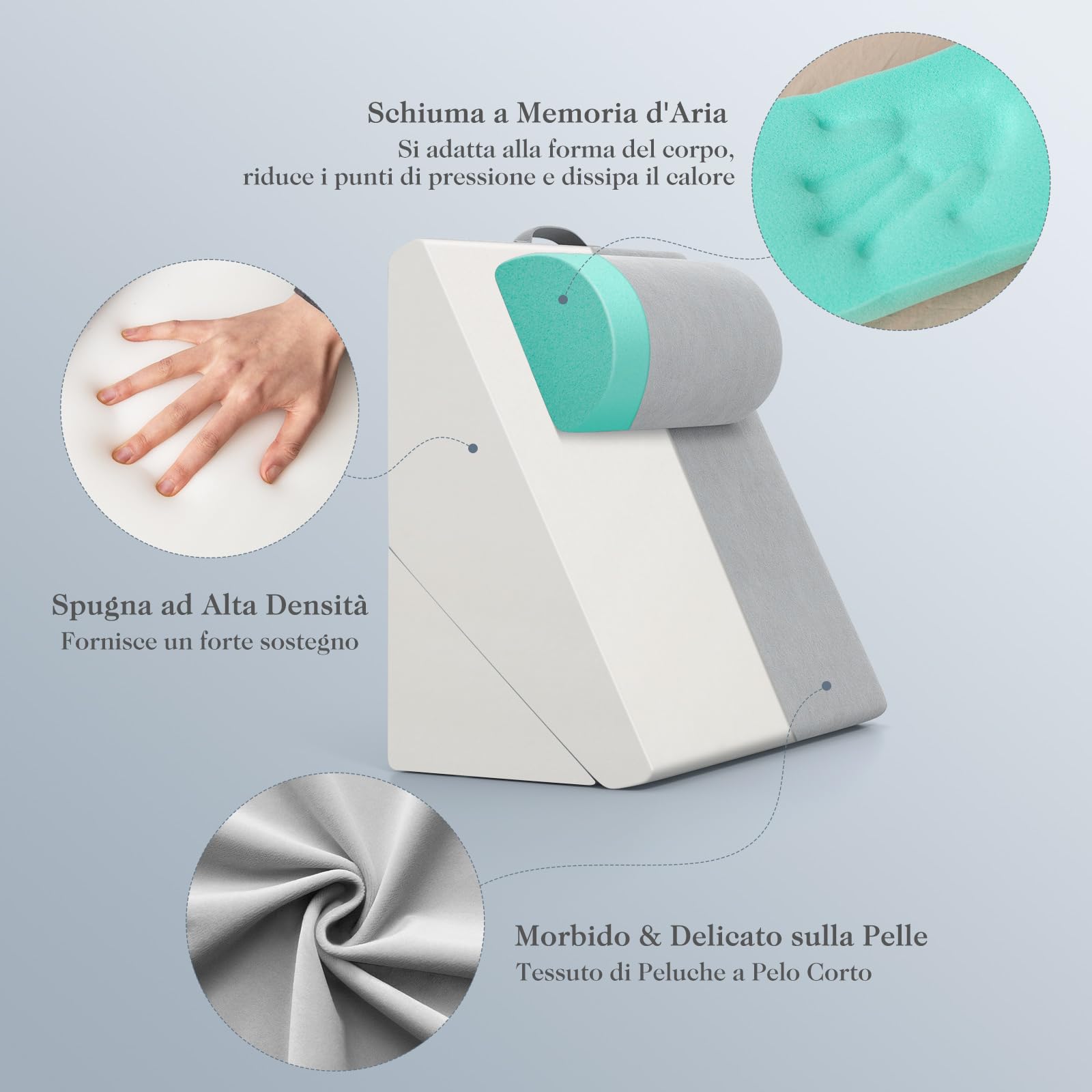 COSTWAY Set di 3 Cuscini a Cuneo per Letto, Cuscino Inclinabile Regolabile con Schiuma Memory Air, Set di Cuscini Alleviare il Dolore alla Schiena (Grigio)