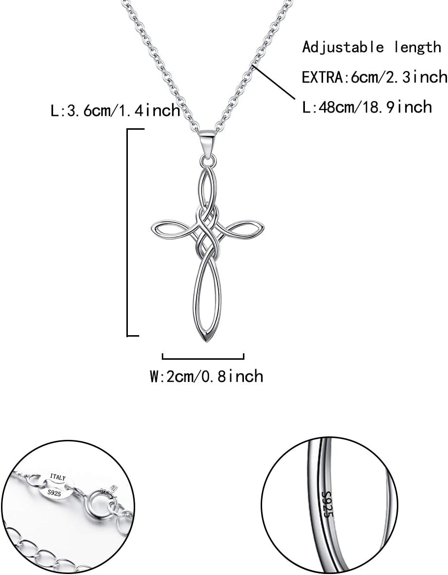 Celtic Cross Necklace Women, 925 Sterling Silver Knot Pendant Necklace, Irish Religious Jewelry for Wowen 21.2" - Image 6
