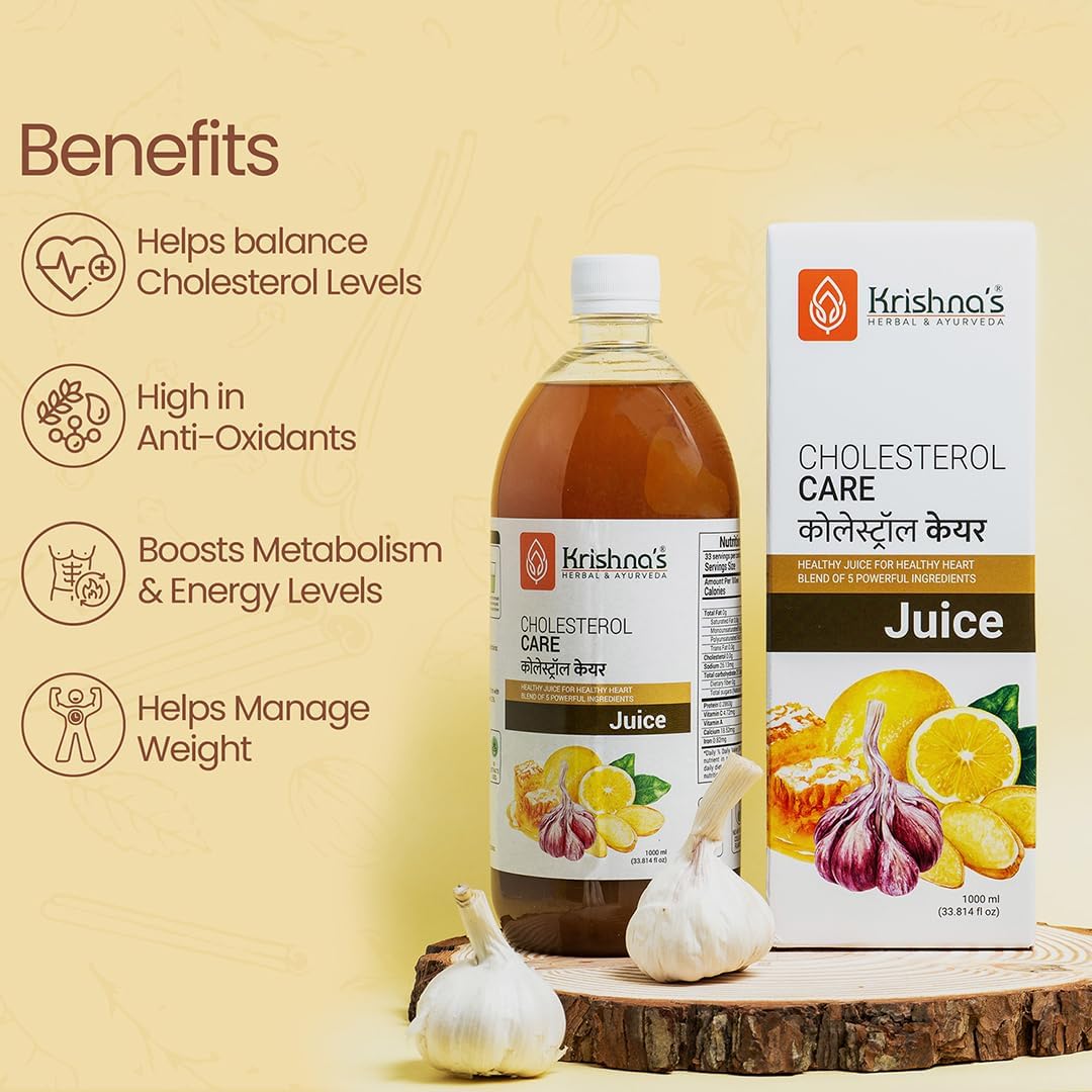 KRISHNA'S HERBAL & AYURVEDA Cholesterol Care Juice - 1000 Ml | Contains Honey With Apple Cider Ginger Garlic, Sugar Free, Helps In Digestion, Made In India 1