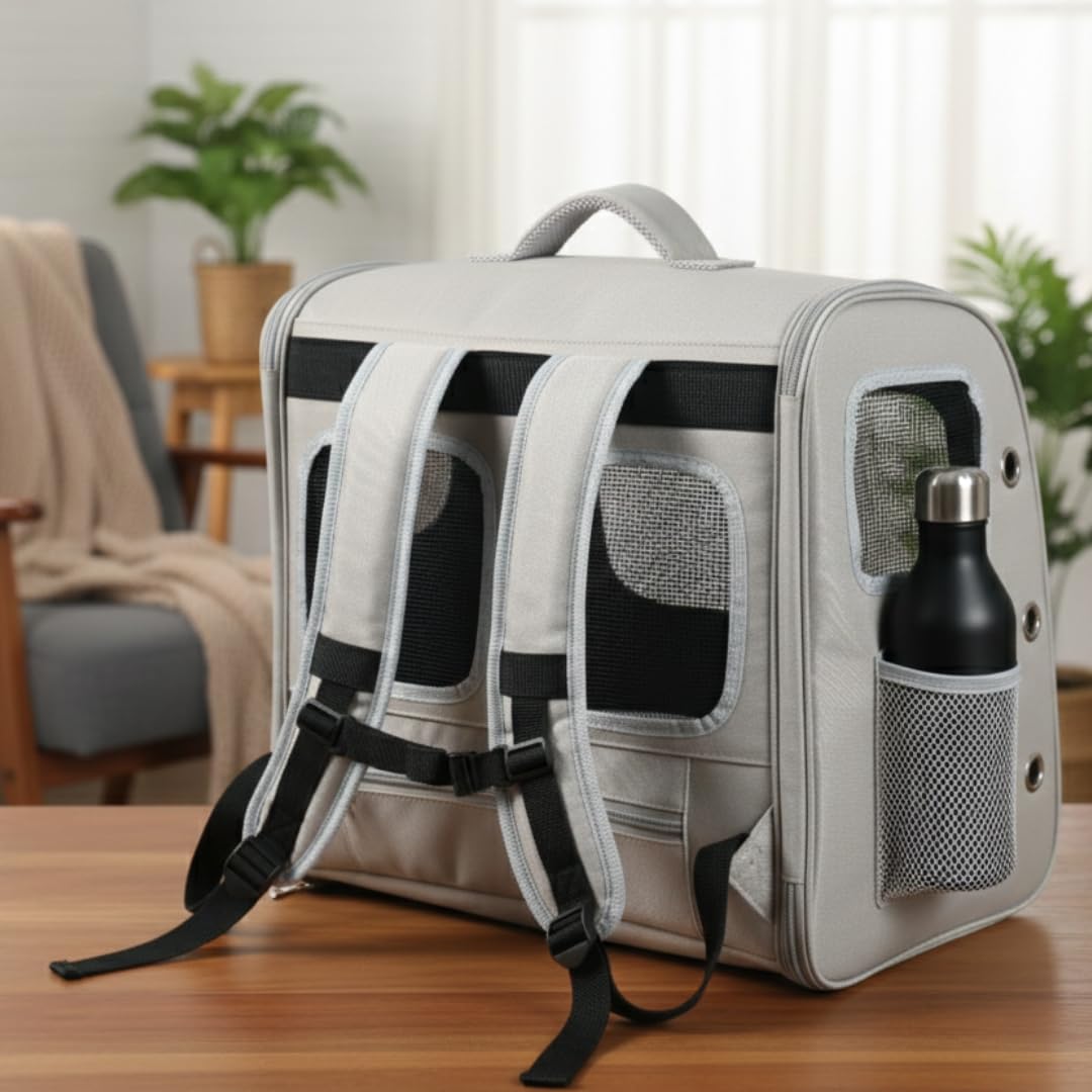Sac de Transport pour Chat avec fenêtre panoramique – Structure Rigide, Ventilation Multiple – 45×30×40 cm (Gris foncé)