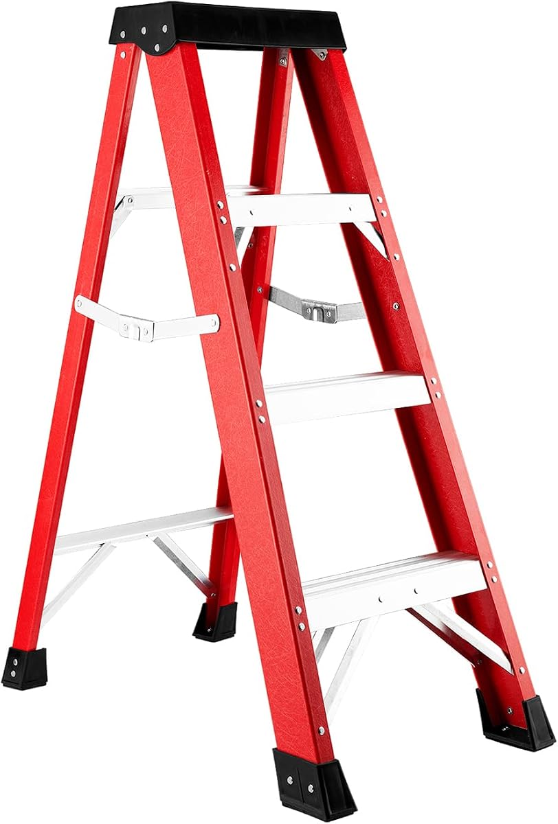 Ladder 4-Foot Fiberglass Step Ladder | 300 Pound Capacity, Folding Platform Step ladders for home & Work, Type IA