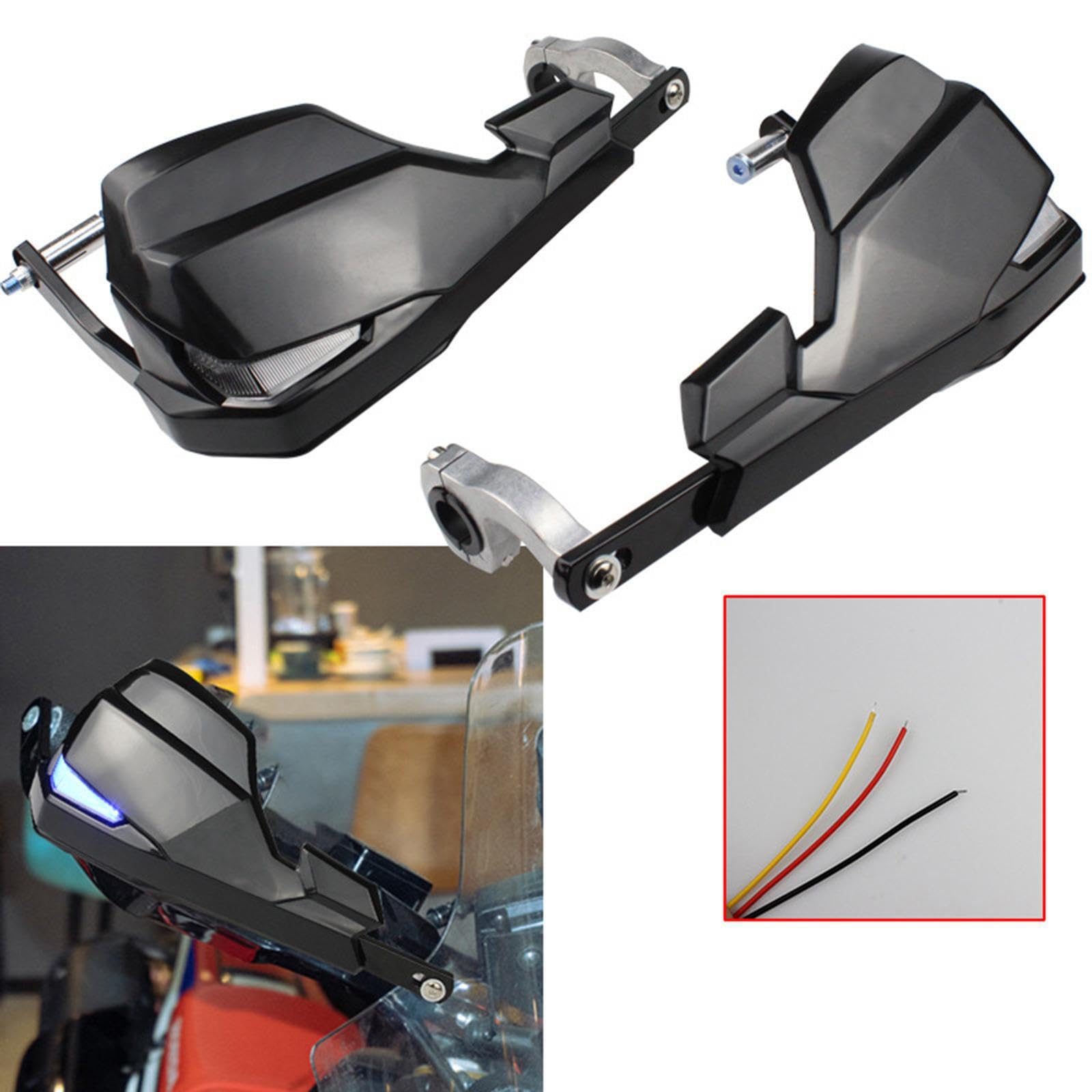 Paramani per motociclette progettati per la sicurezza con illuminazione a LED efficace per la guida notturna. Parti per paramani. con luce a LED.
