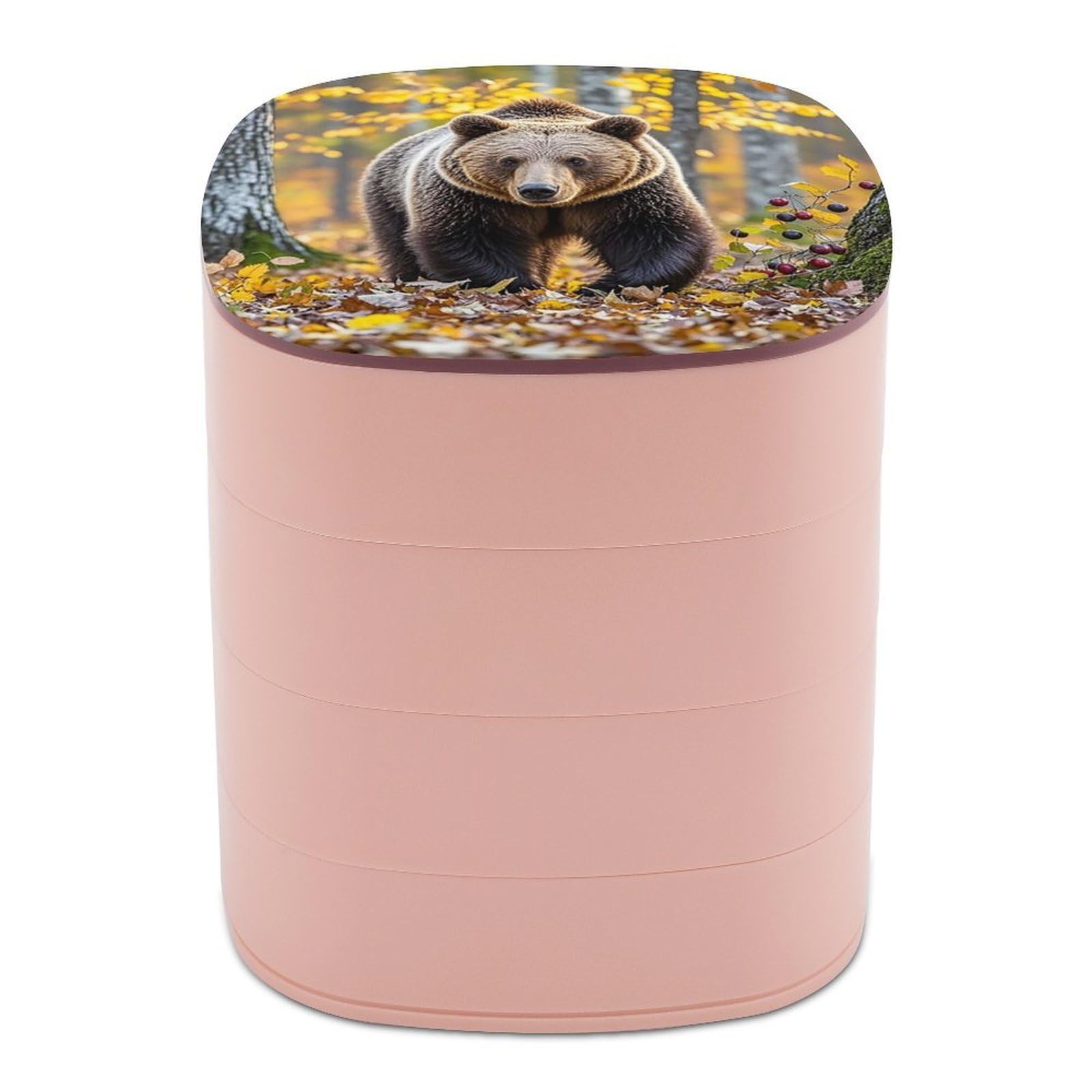 LZQPOEAS Brown Bear in Autumn Jewelry Box with Mirror 4-Layer Rotating Travel Jewelry Case Small Jewelry Organizer Portable Jewelry Storage Box Rings Stud Necklaces Earring Holder for Women