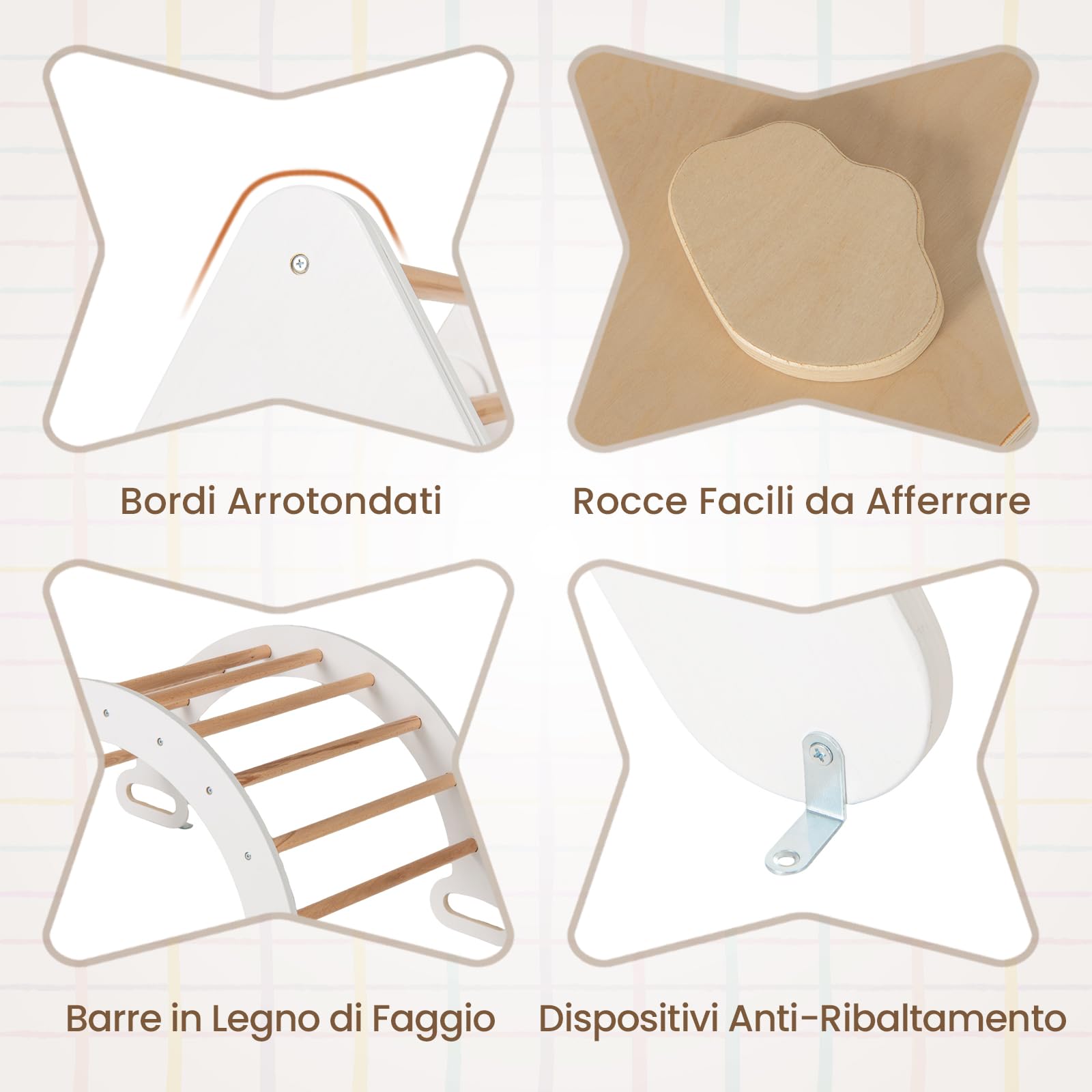 RELAX4LIFE 4 in 1 Triangolo da Arrampicata con Scivolo per Bambini, Arco da Arrampicata e Scala per Arrampicarsi in Legno, Montessori Giocattoli Bimbi 2 3 4 5 Anni