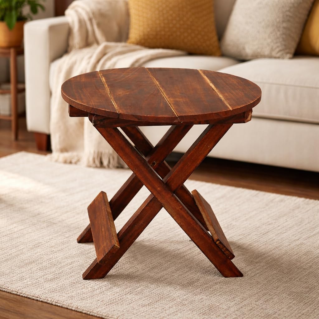 Wooden Folding Table for Daily Use | Multipurpose, Portable & Space Saving Small Folding Table for Daily Use – Easy to Fold & Store (12 Inch Round)-image-46