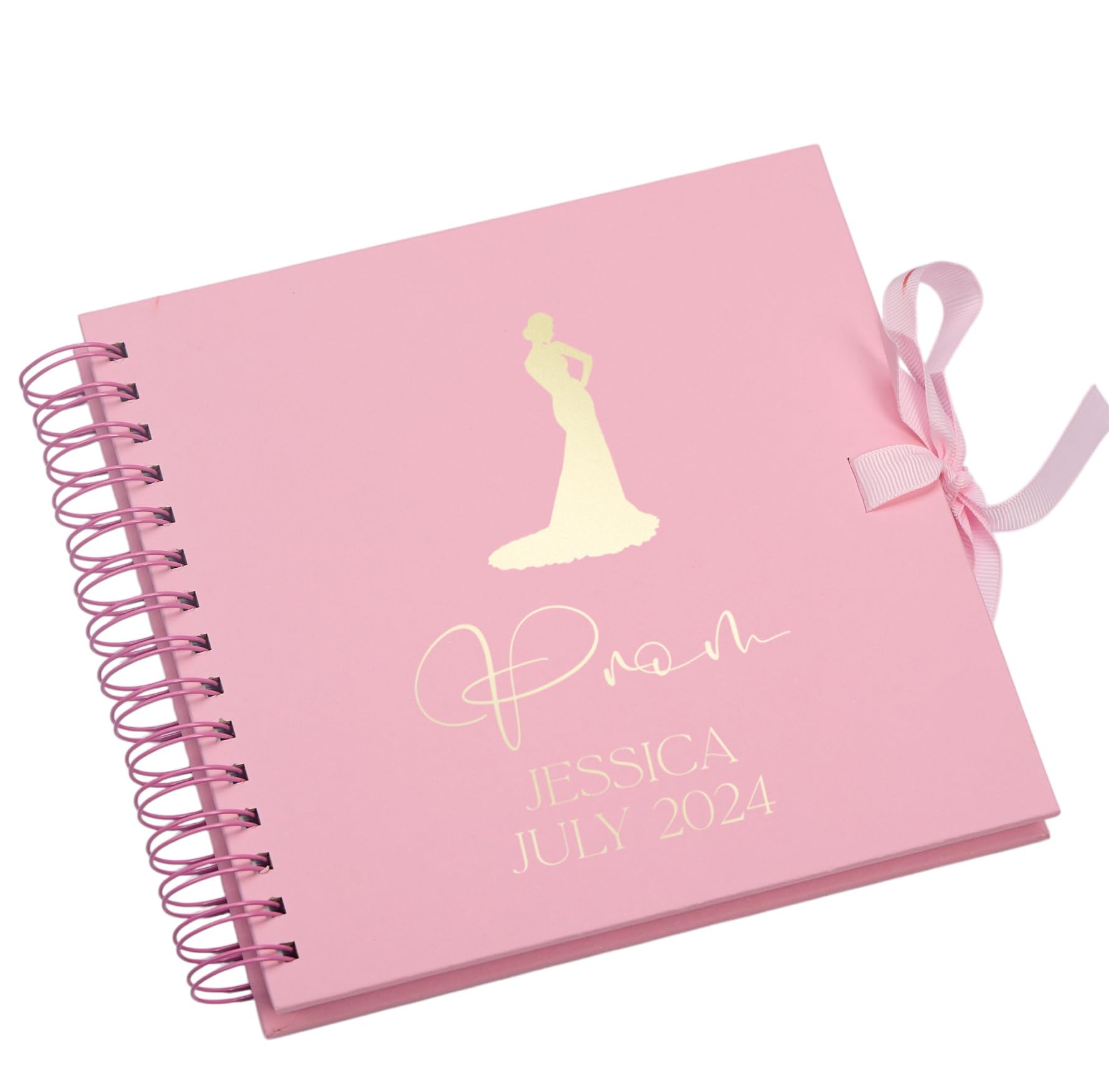 Personalised Prom Memory Book for Girls, Spiral Bound Kraft Scrapbook, Metallic Foil Finish