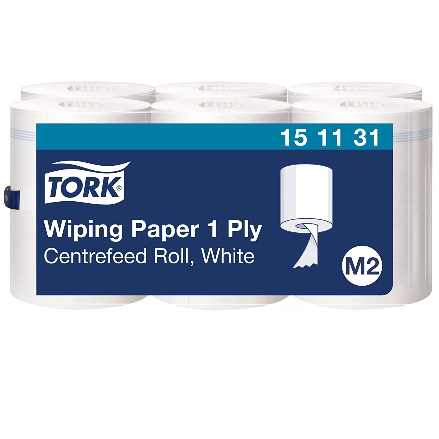 Tork Papier d'Essuyage à Dévidage Central blanc M2, Absorbant, 6 bobines, 151131, 6 x 275m x 21.5