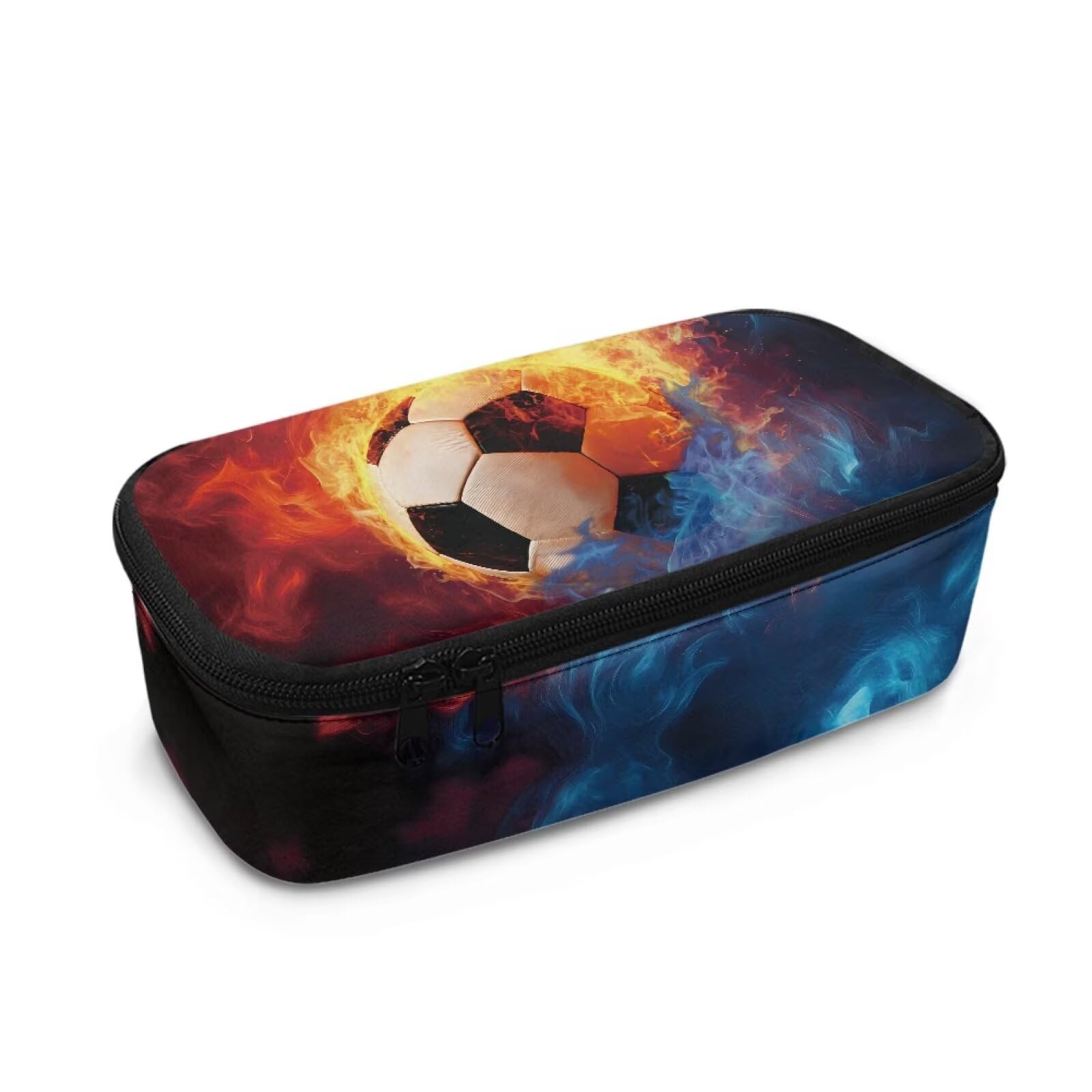 TOADDMOS Fire Water Football Pencil Bag Big Capacity Marker Pouch with 3 Compartments Office Stationery Organizer for Teen Boys Girls School Students