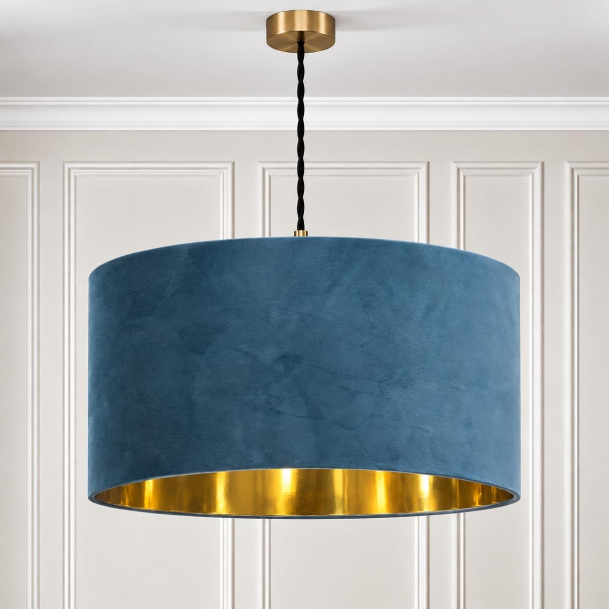 CGC Lighting Indoor Ceiling Lampshade Large Velvet Fabric Lamp Shade 45cm Diameter Gold Reflective Inner Drum Pendant Table Lamp Bedroom Dining Room Lounge (Teal & Gold)