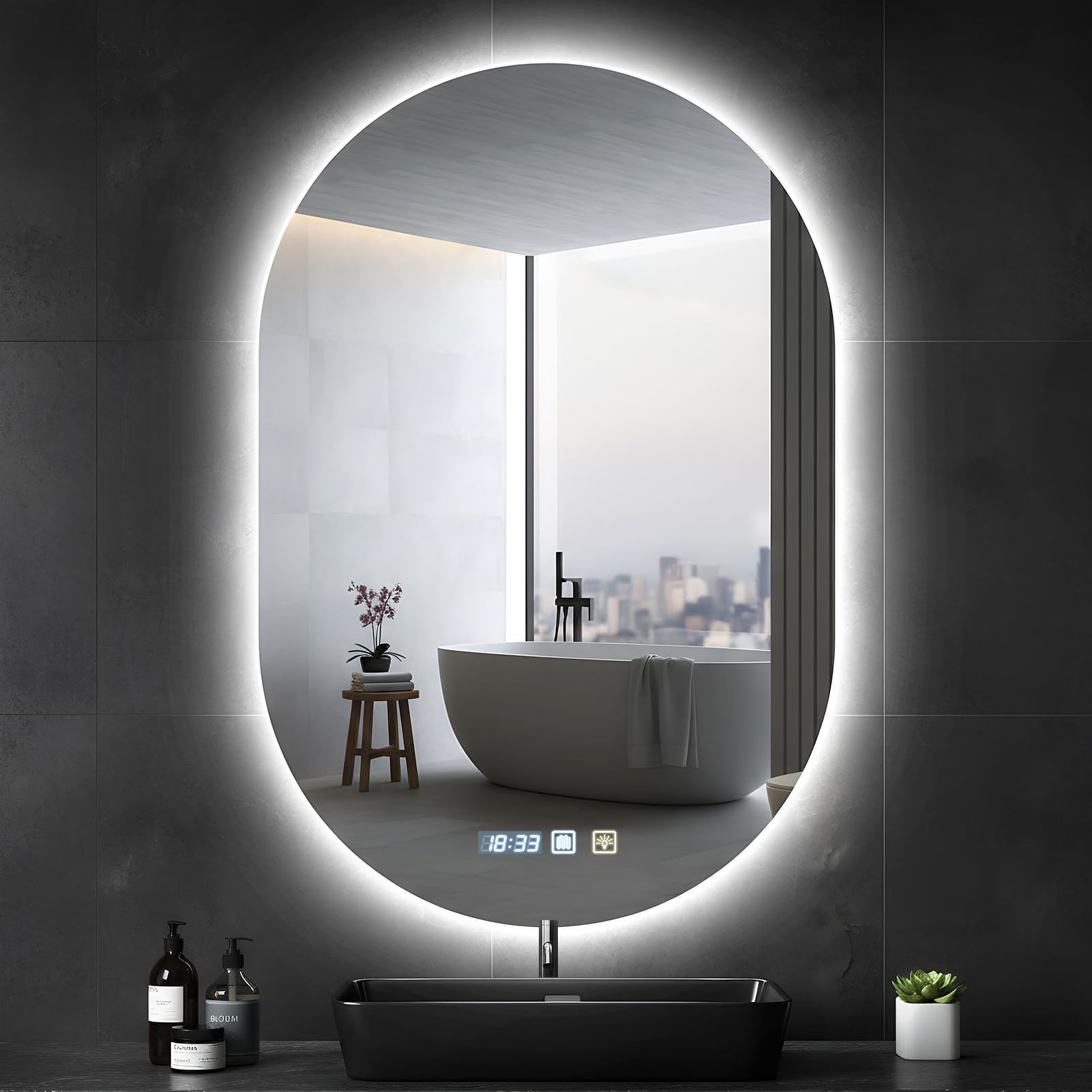 Sararoom Espejo Baño con Luz 75×50cm, Luces de Baño Espejos de pared con Reloj, Función Antivaho, 3000K/4000K/6500K, Regulable, Memoria, Cristal Templado HD, IP44 Espejos de Tocador LED Retroiluminado