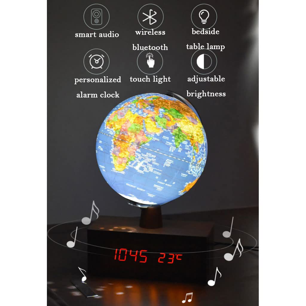 Globo Terráqueo 4 w 1 świecąca kula świata, z Bluetooth, audio, zegar, inteligentna lampa stołowa, 20 cm, światowa kula LED, podwyższona ulga, do sypialni, łatwa do odczytania