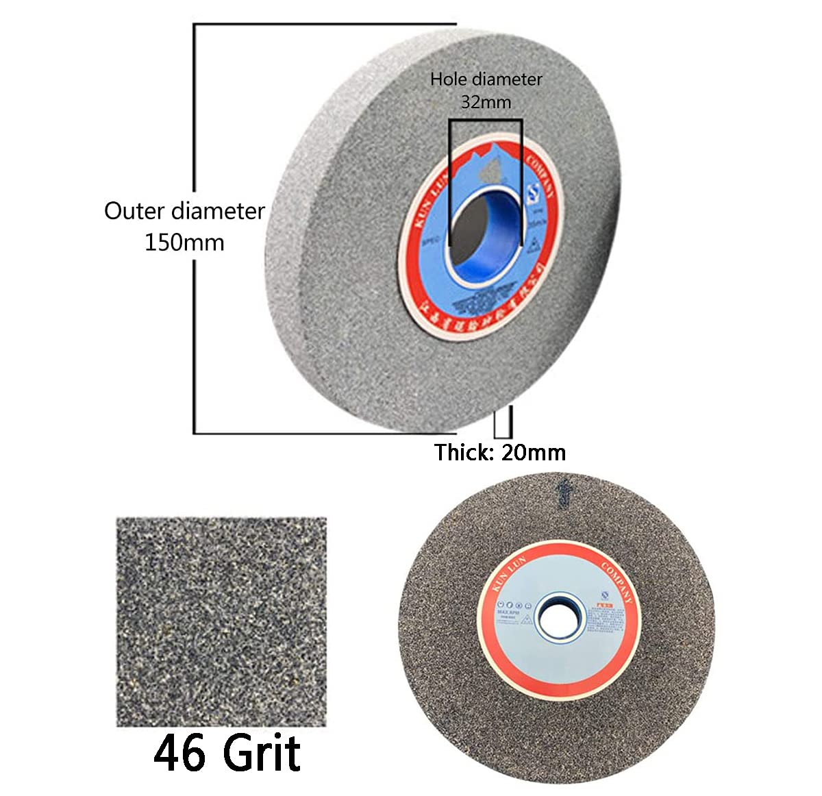 Muela abrasiva de banco de corindón marrón - 150 mm x 32 mm x 20 mm - Disco abrasivo duradero for trabajar metales, 1 unidad(46 Grit)