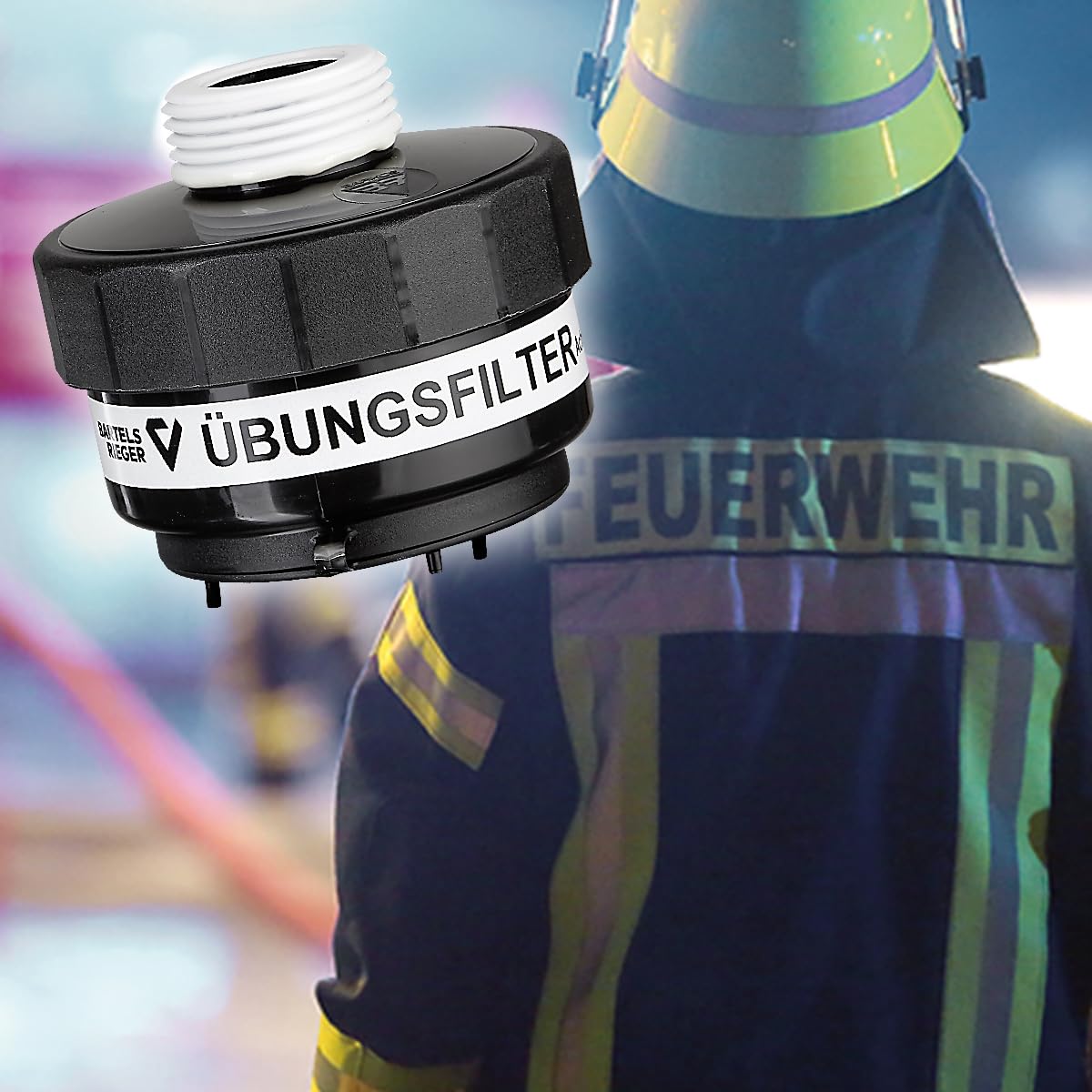 BartelsRieger Übungsfilter M45x3 für Feuerwehr und Rettungsdienste | Simuliert Gewicht und Einatemwiderstand eines Kombinationsfilters Typ ABEK2P3, Volumenstrom von 65 l/min, wiederverwendbar