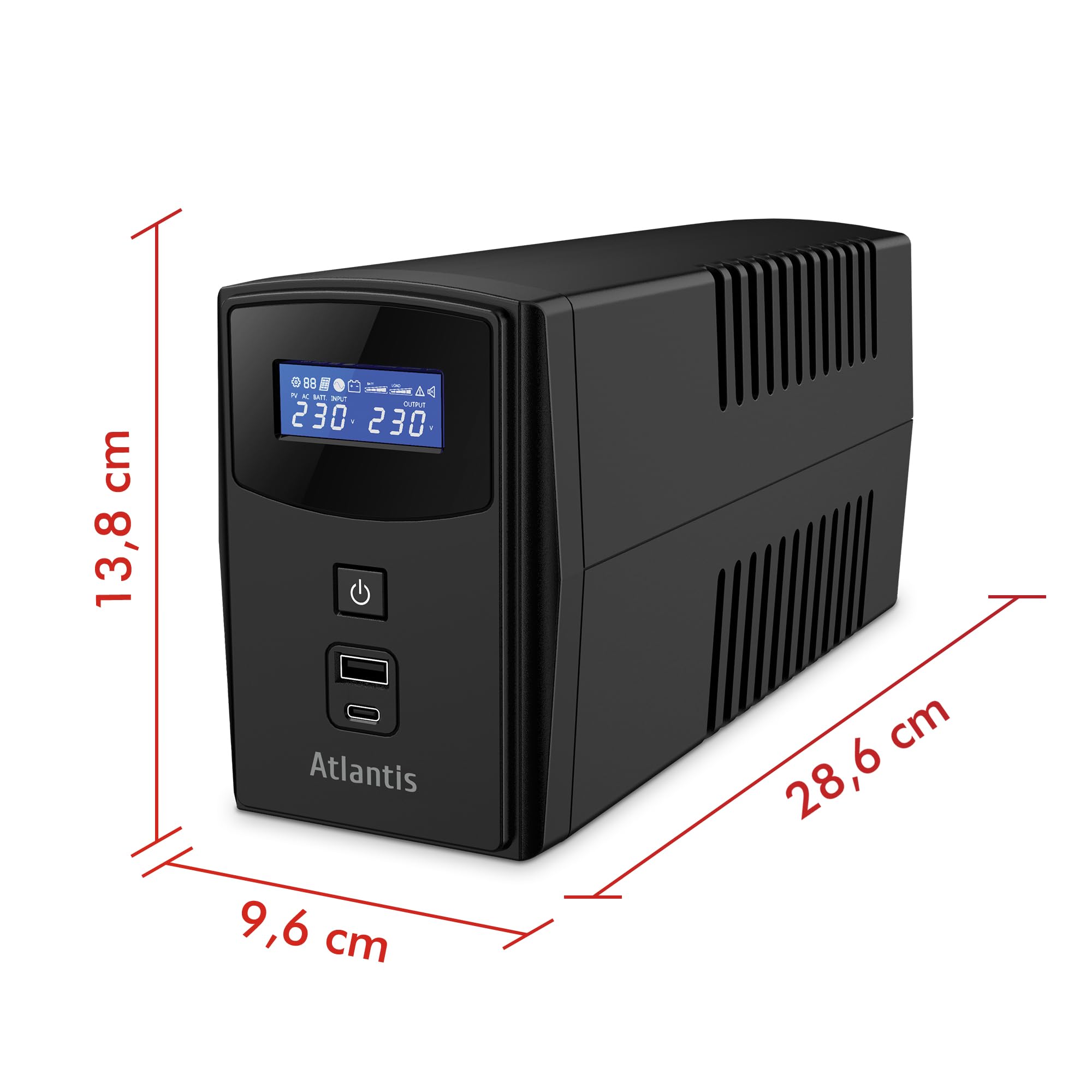 Atlantis A03-S1000P Gruppo di Continuità Onda PseudoSinusoidale 1000VA 600W Line Interactive LCD USB