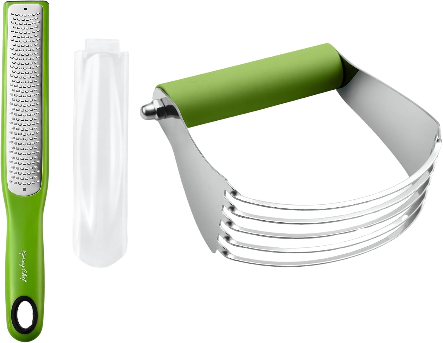 Spring Chef Stainless Steel Zester, Fine Shred & Professional Large Dough Blender - 2 Product Bundle - Green