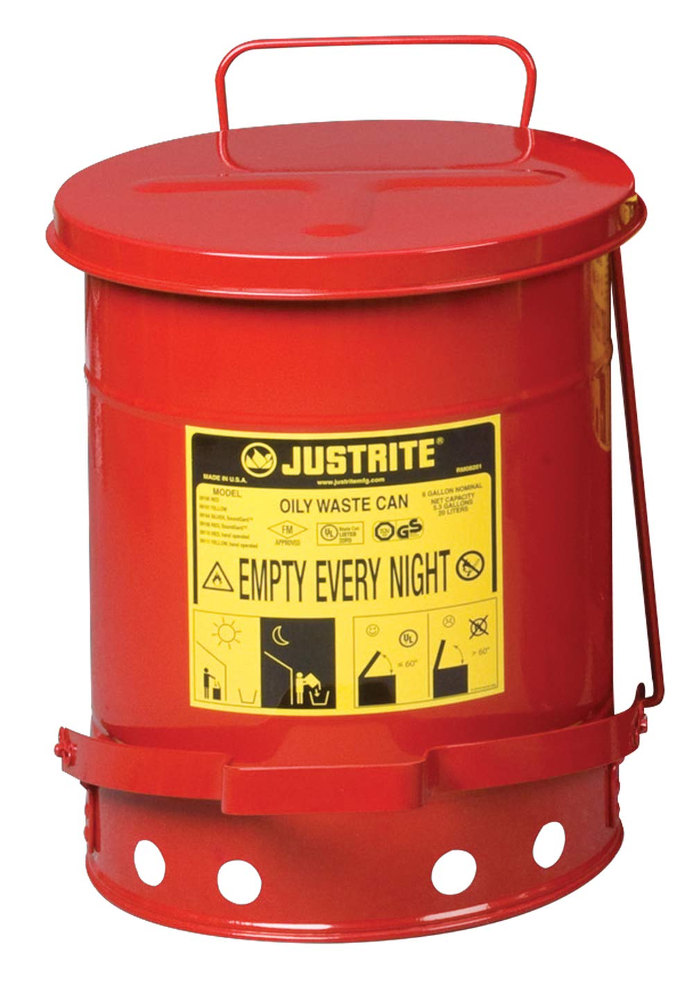 ASECOS Entsorgungsbehälter Fußpedal St.bl. vz.+lk. Rot V=20 L, Ø x H 300x400