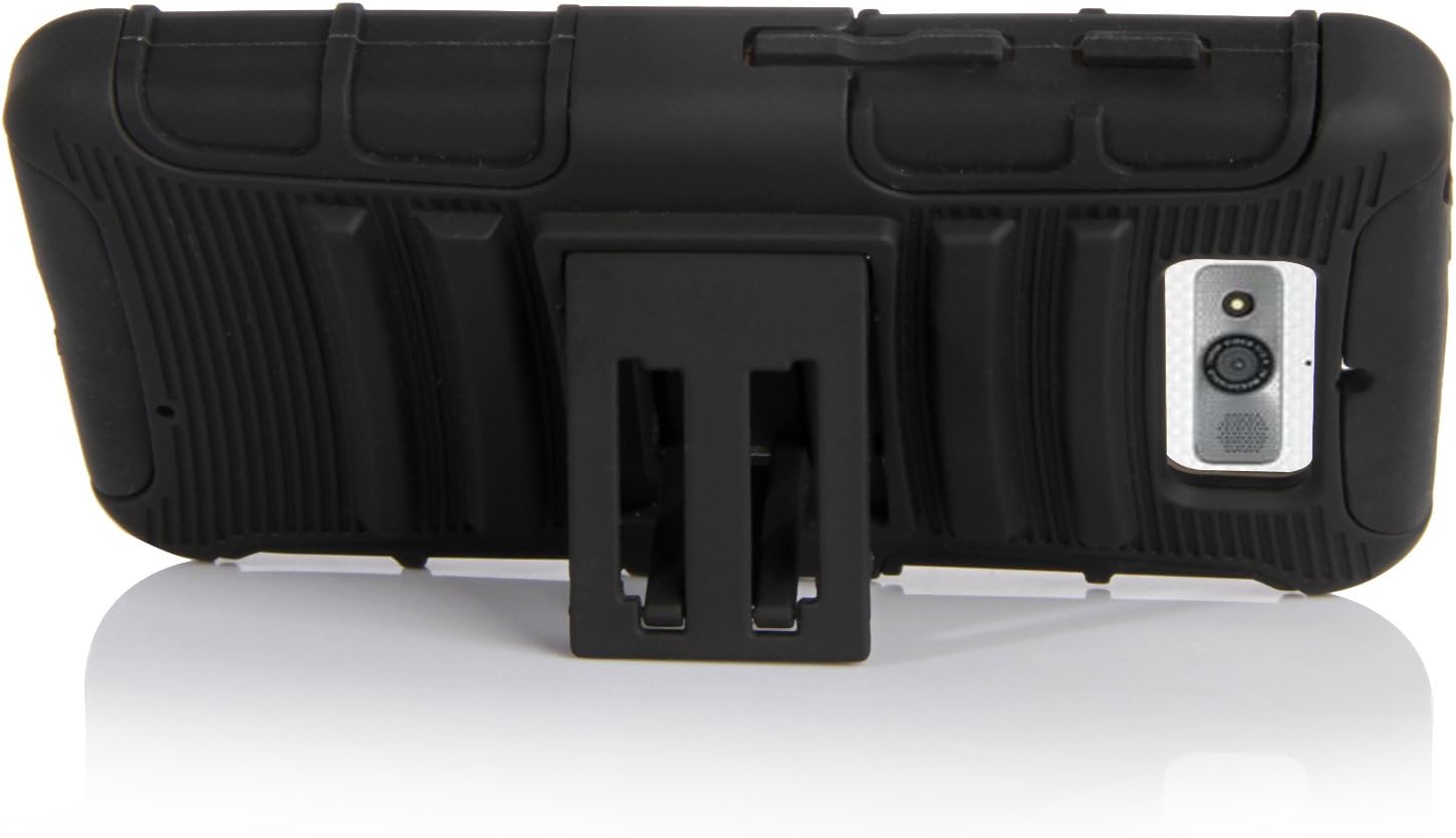 Droid Mini Case, Motorola Droid Mini Case - E LV Motorola Droid Mini XT1030 Dual Layer (Silicon inside and Hard Plactic outside) Armor Shell Holster Case with Kickstand and Belt Swivel Clip + 1 Stylus and 1 Microfiber Digital Cleaner - Black