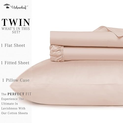 Miniatura 4 de URBANHUT Juego de sábanas de algodón egipcio de 800 hilos, tamaño individual, sábanas de fibra larga, suaves y transpirables, juego de sábanas de 4