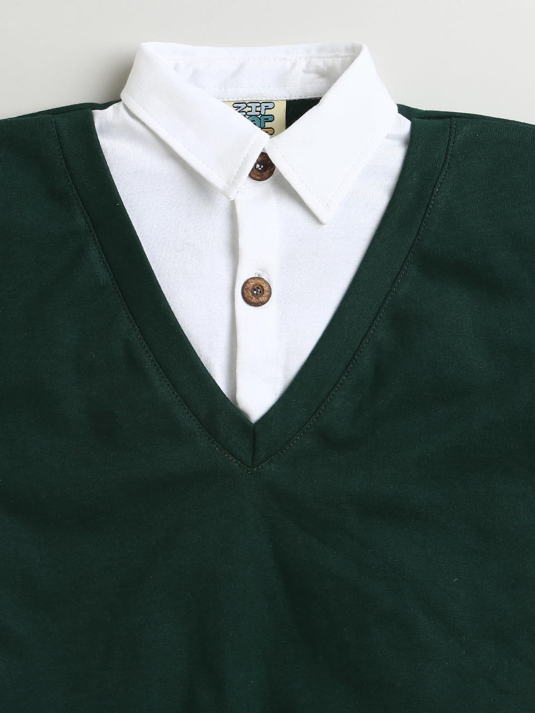 ZIP ZAP ZOOP Green & White Collar Neck Full Sleeve Cotton Sweatshirt (12-18 Month) - Image 3 thumbnail