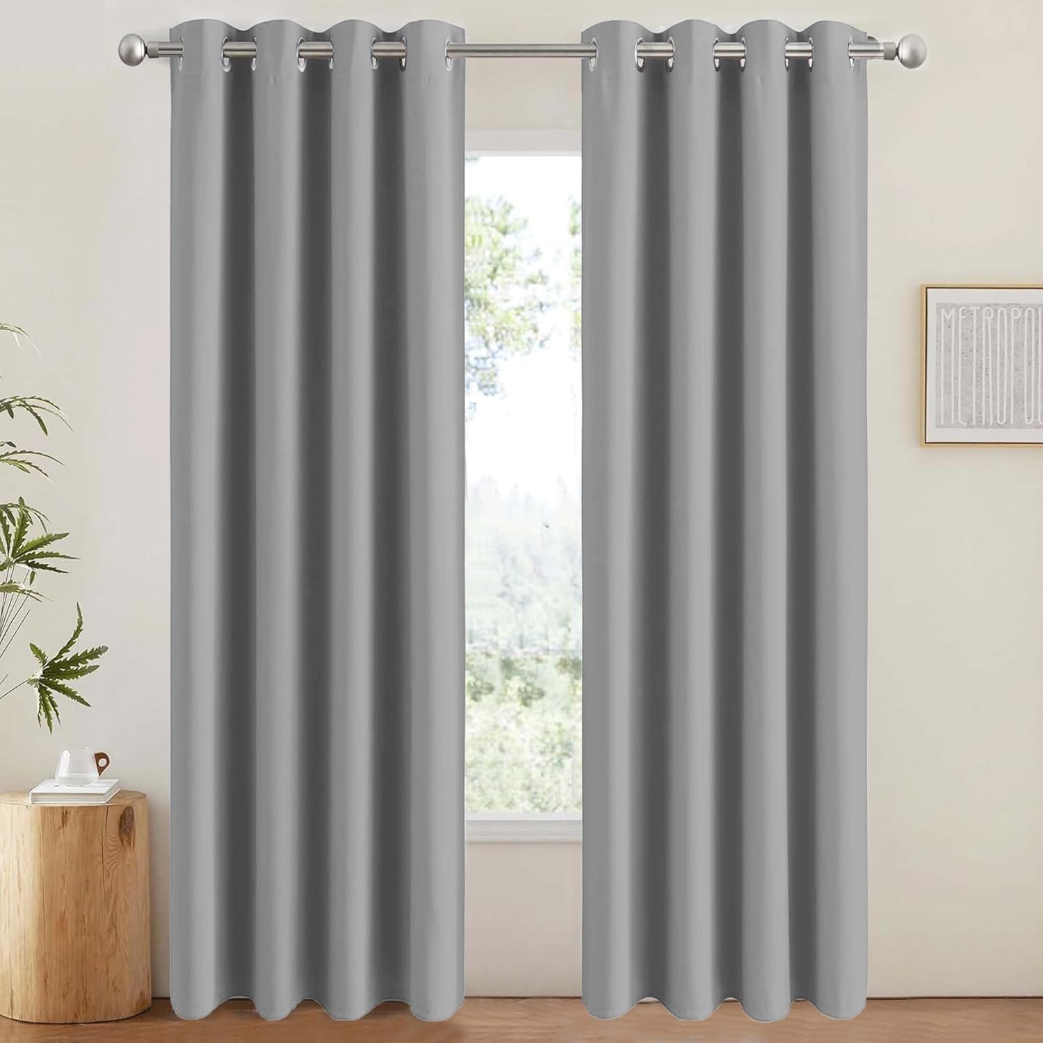 Aspire Homeware Light Grey Blackout Curtains For Living Room 46X72 Inch Eyelet Curtains For Bedroom Super Soft Privacy Curtain And Drapes 2 Panels With Tiebacks